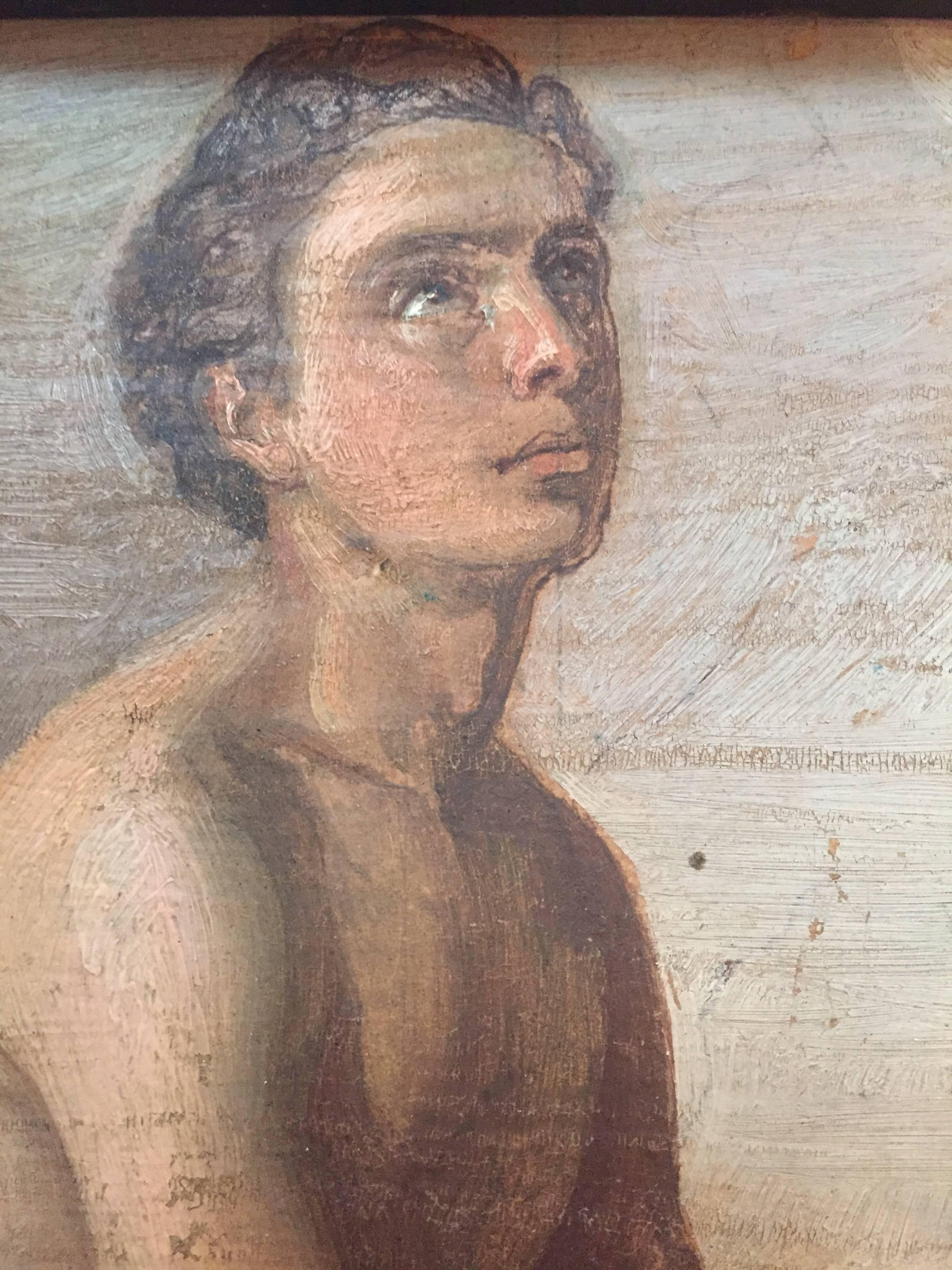 Huile sur étain du 19e siècle représentant un jeune homme Excellent état à Hopewell, NJ