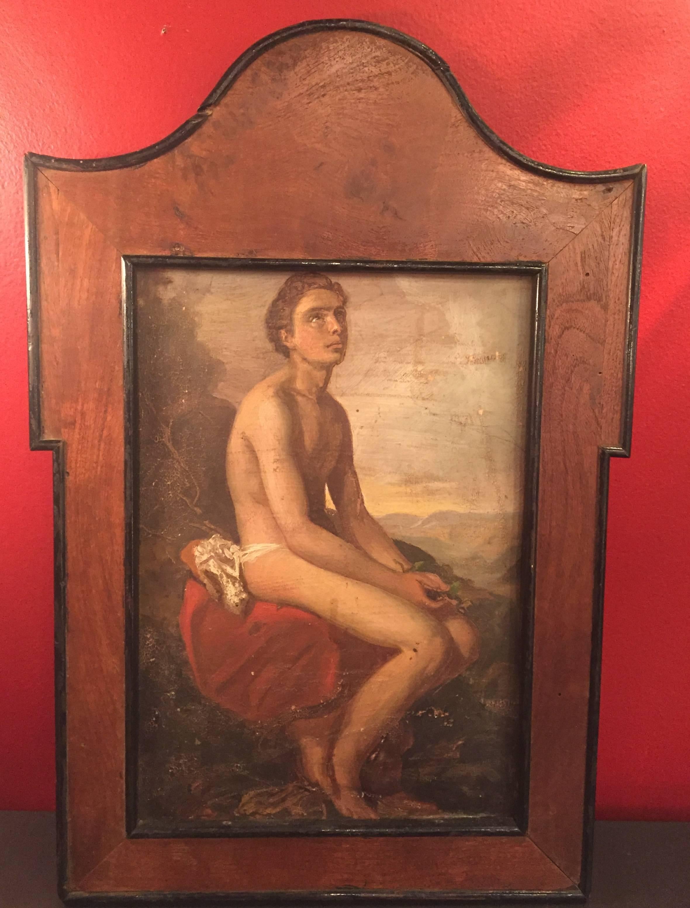 Huile sur étain du 19e siècle représentant un jeune homme 1
