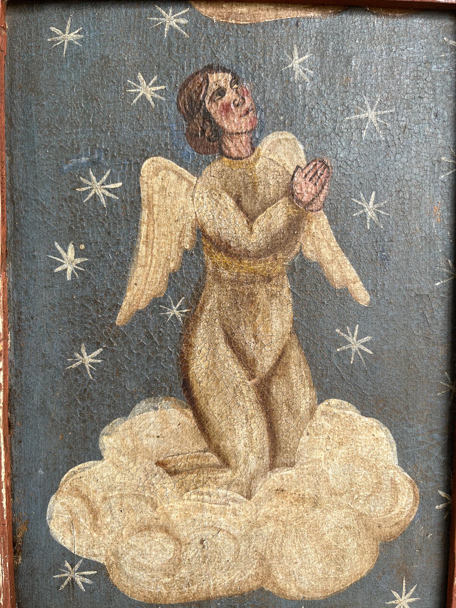 18th Century Oil on Wood Paintings of Angels.