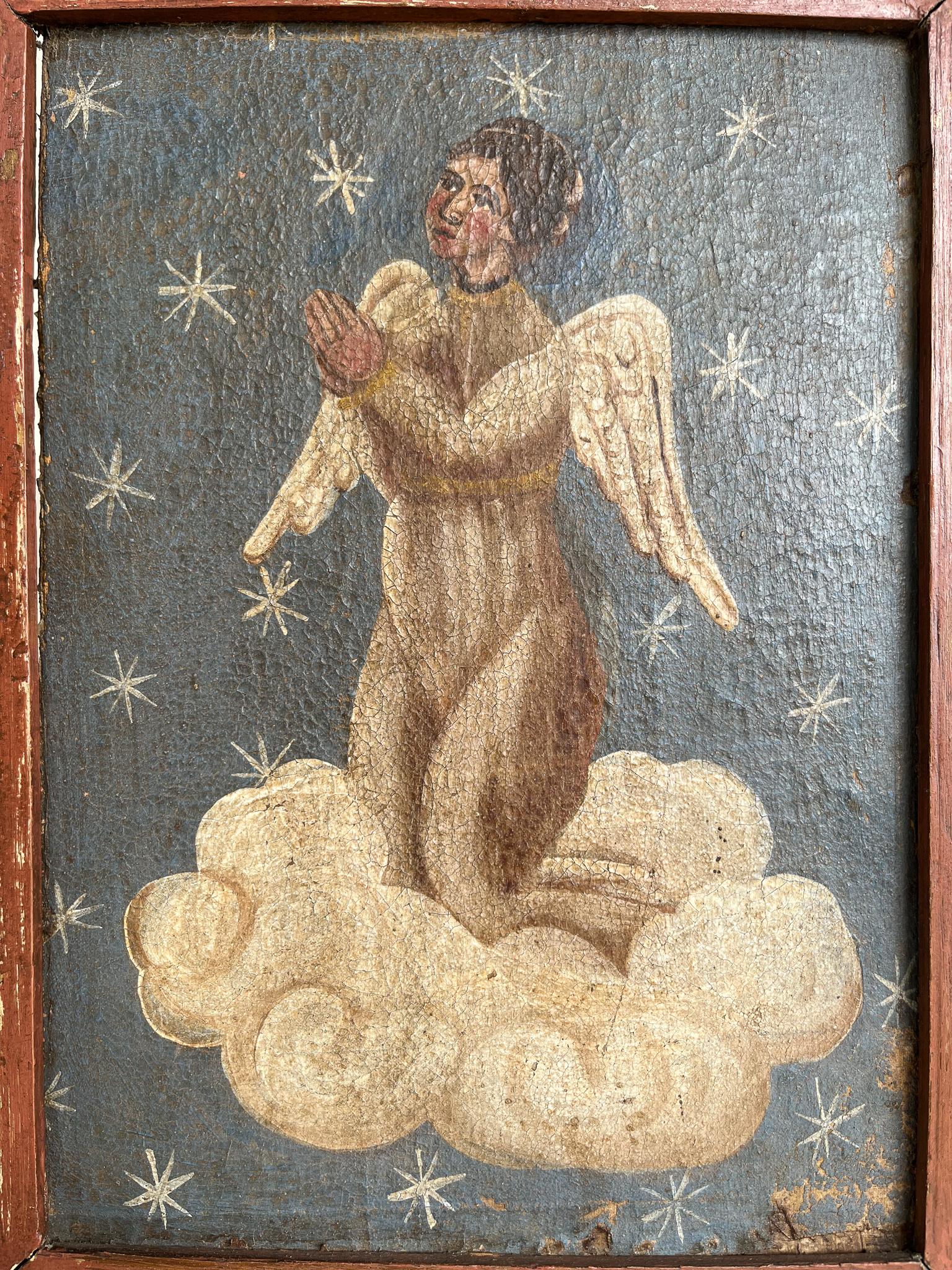 Portuguese 18th Century Oil on Wood Paintings of Angels For Sale