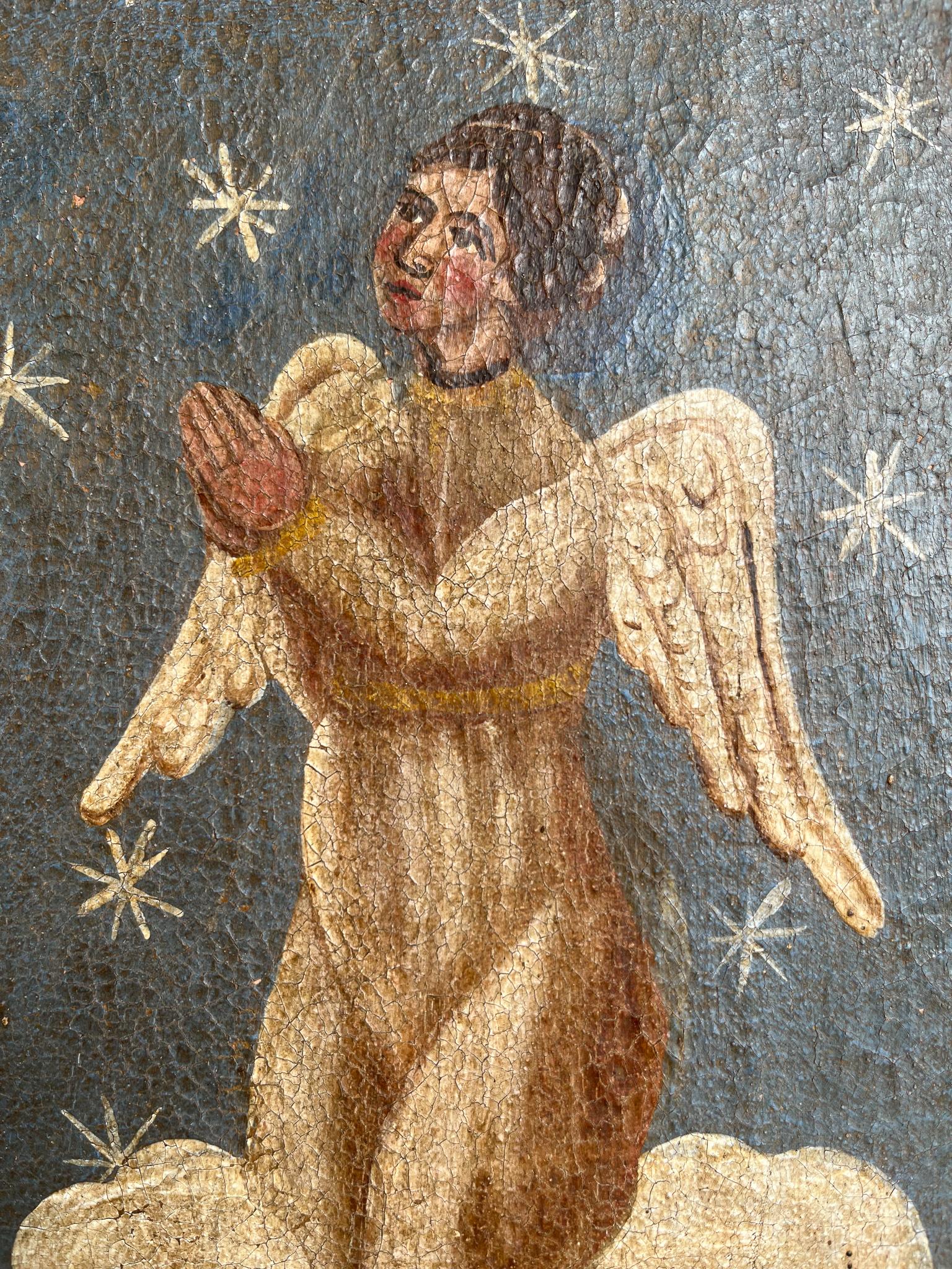 18th Century and Earlier 18th Century Oil on Wood Paintings of Angels For Sale