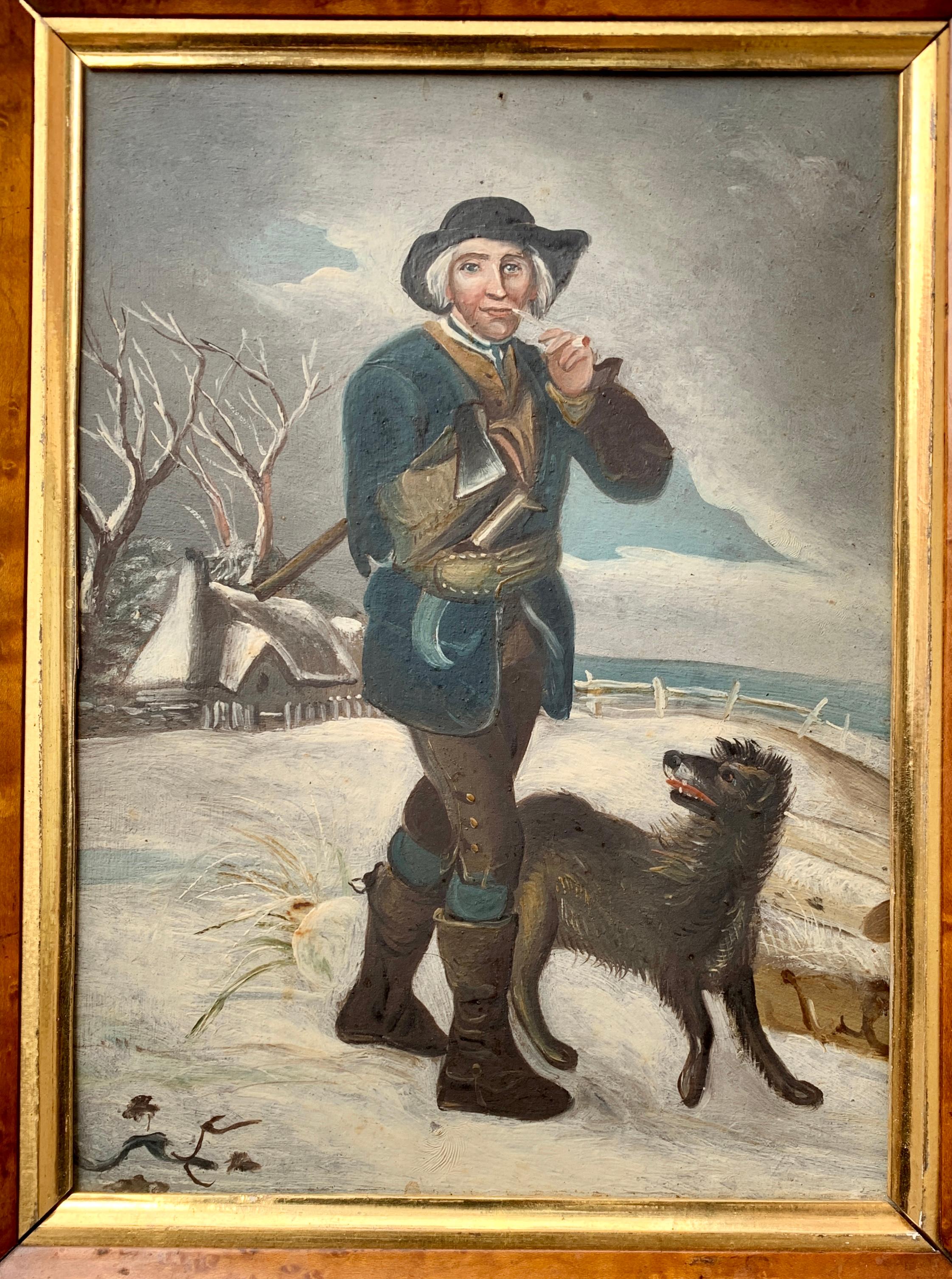 Rococo 18th Century Oil Painting by George Morland of a MN with a Dog