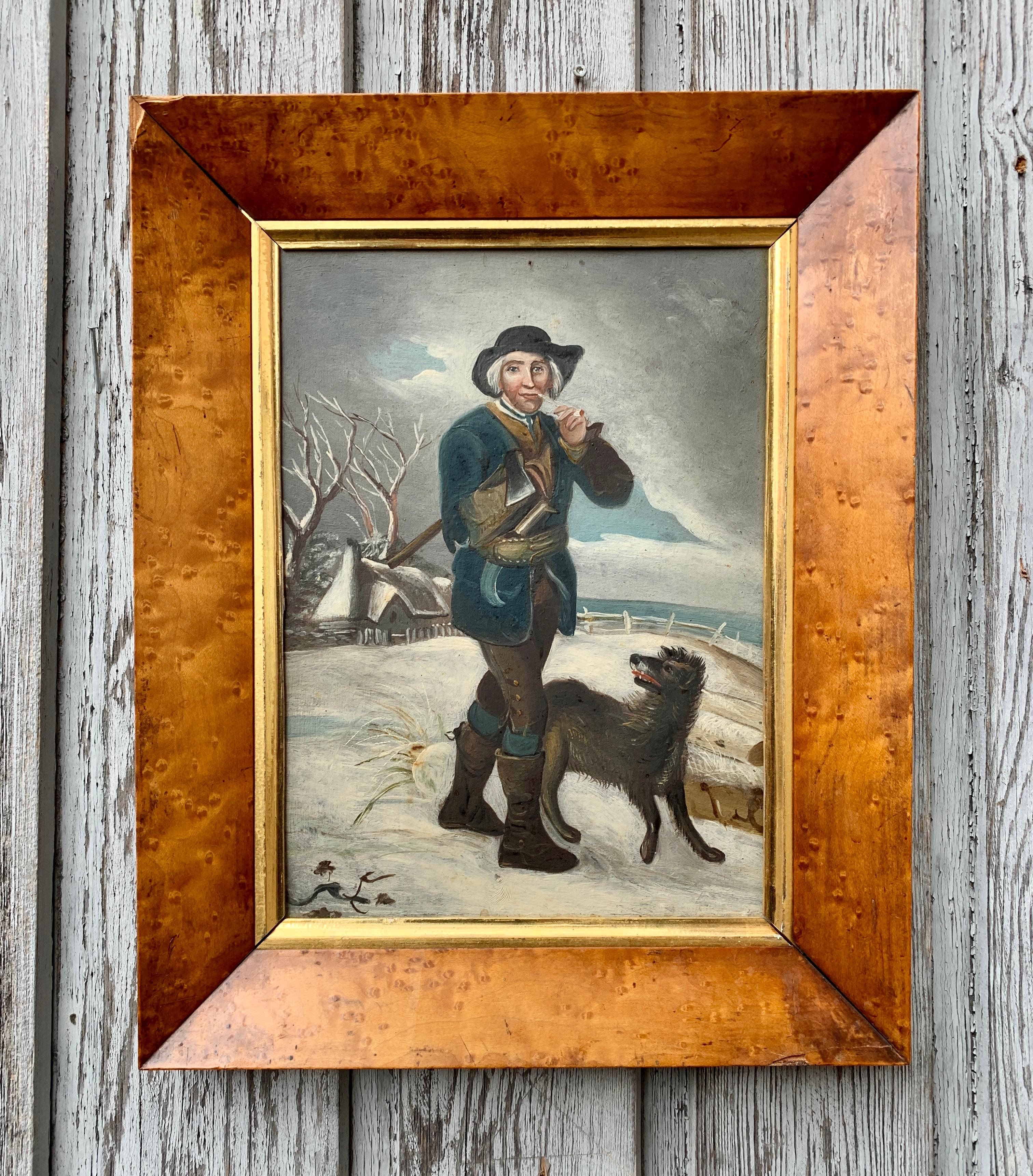 English 18th Century Oil Painting by George Morland of a MN with a Dog