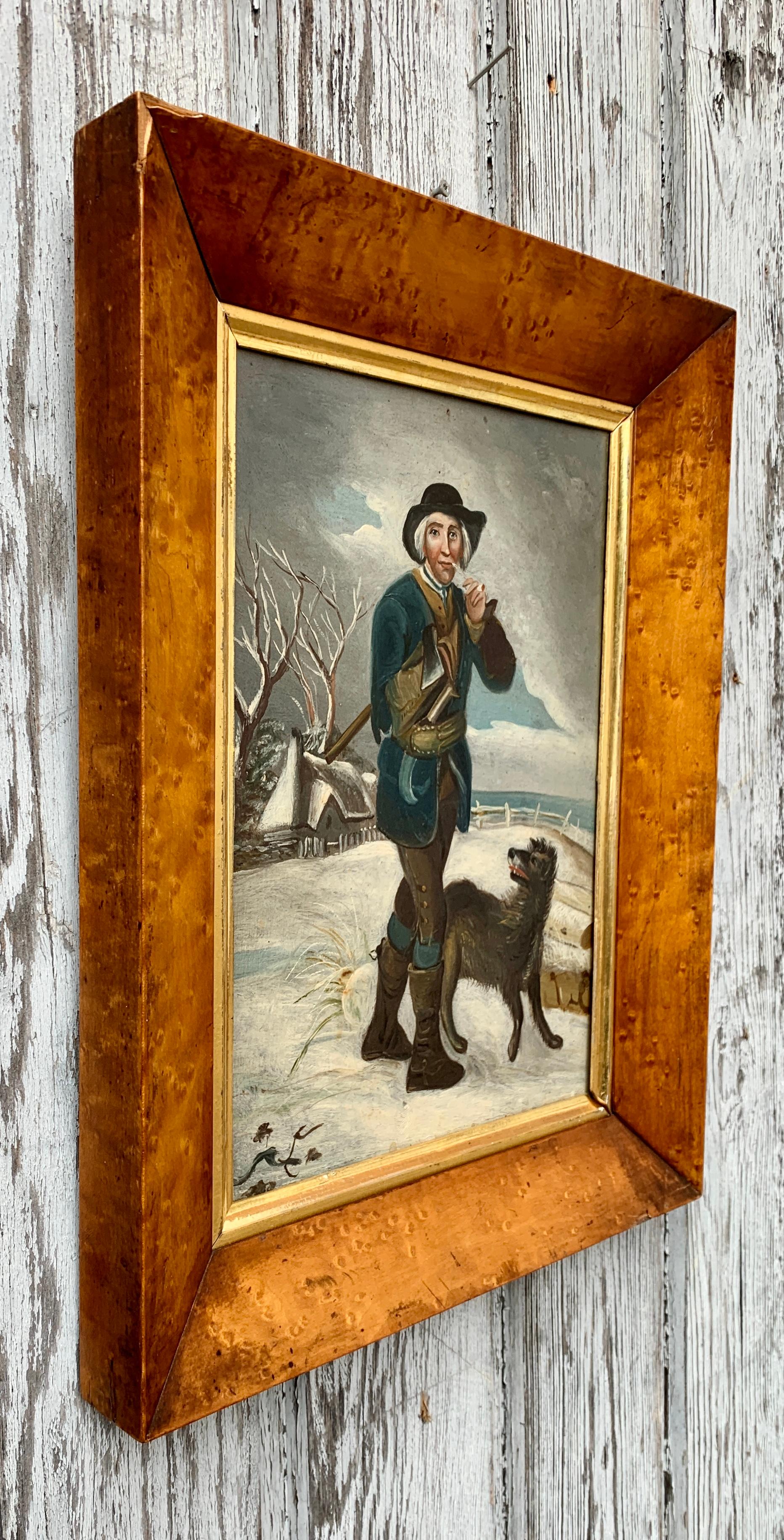 Hand-Painted 18th Century Oil Painting by George Morland of a MN with a Dog