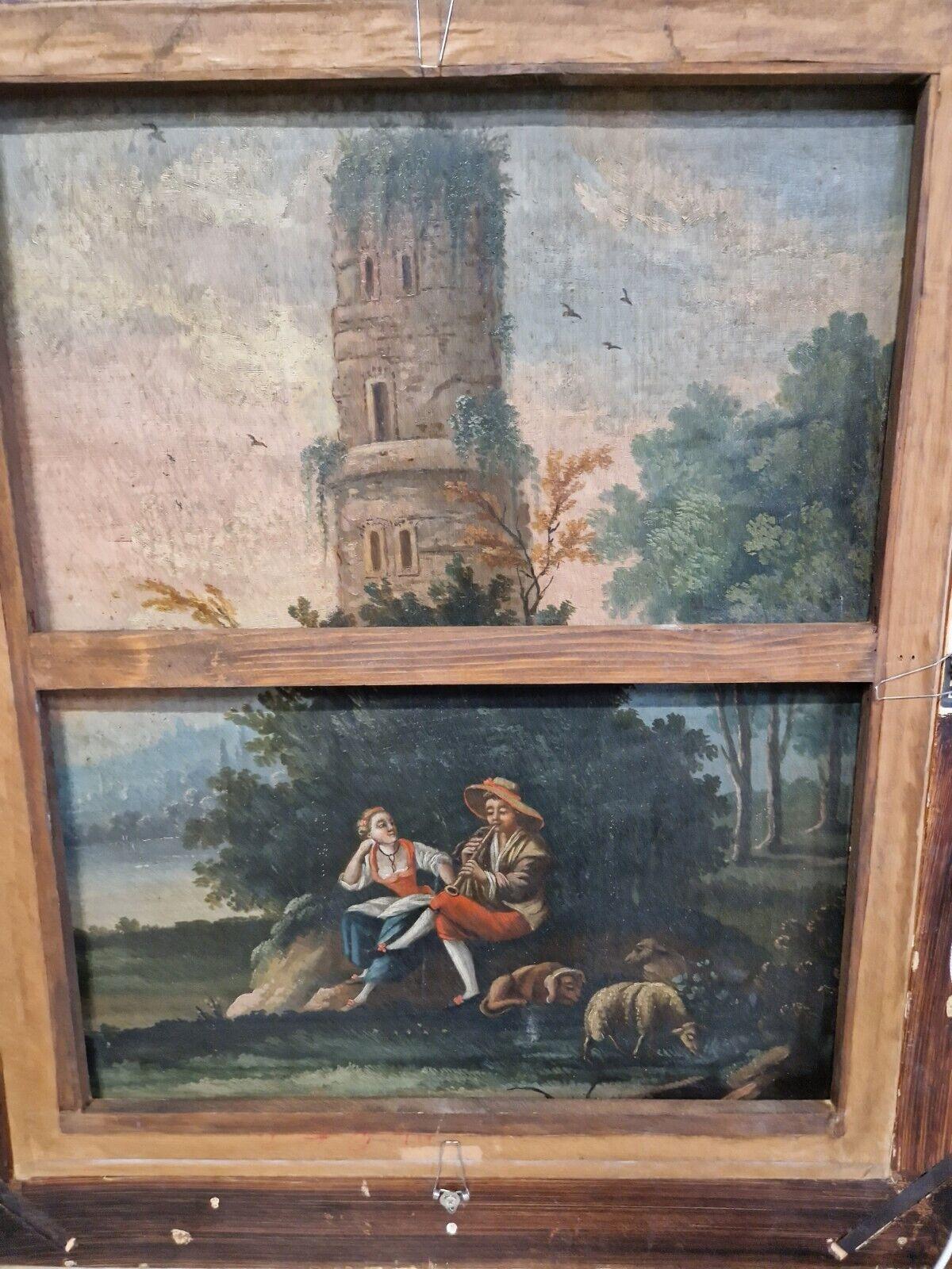 XVIIIe siècle et antérieur Peinture à l'huile double face du 18e siècle dans un magnifique cadre doré  en vente