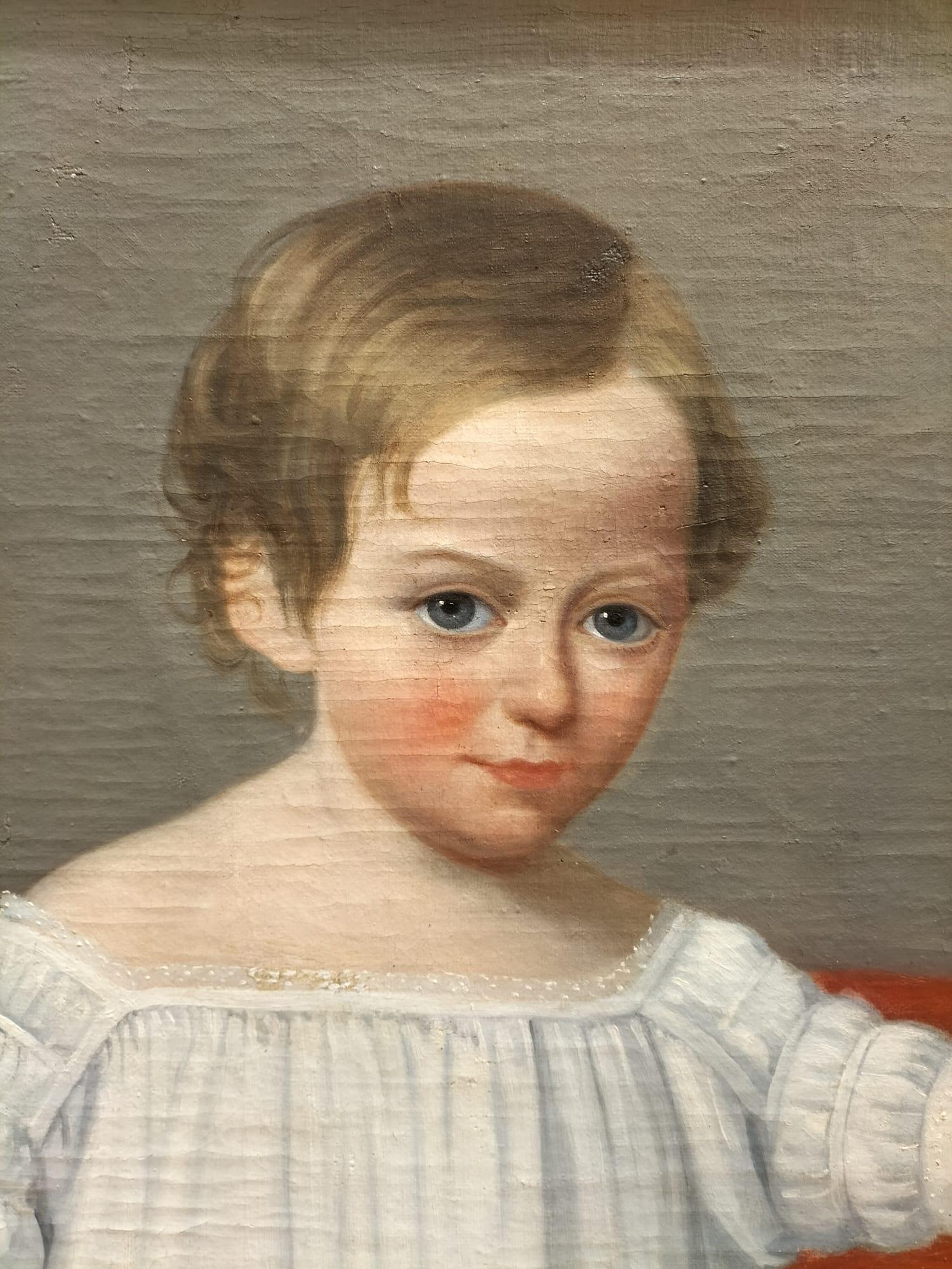 Empire Peinture à l'huile du 18e siècle représentant un enfant avec un tambourin marchant sur une panthère en vente