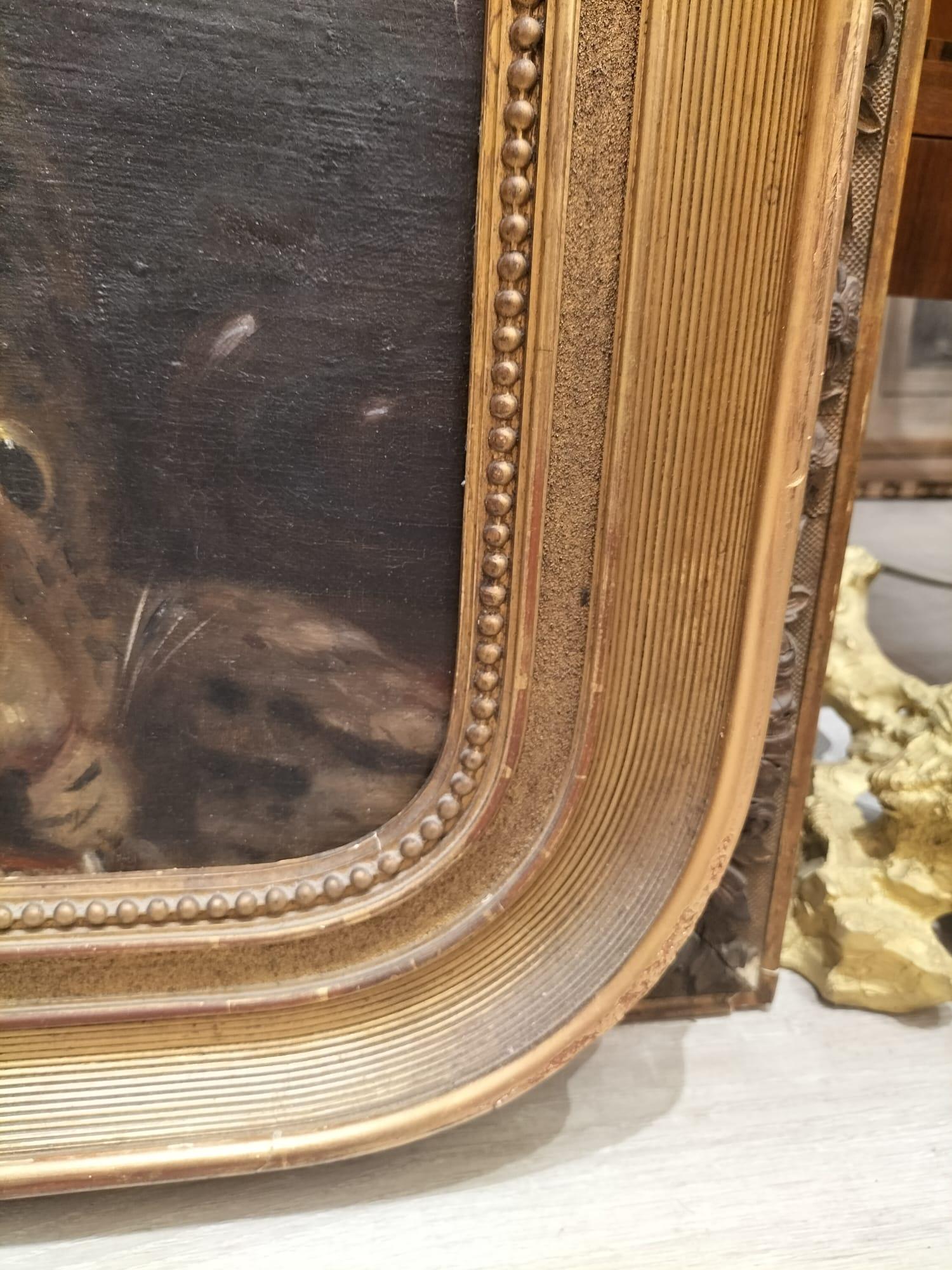 Toile Peinture à l'huile du 18e siècle représentant un enfant avec un tambourin marchant sur une panthère en vente
