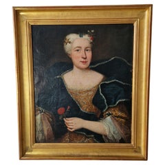 18th Century Oil Painting of Maria Anna Adelheid, Double-Sided, Framed