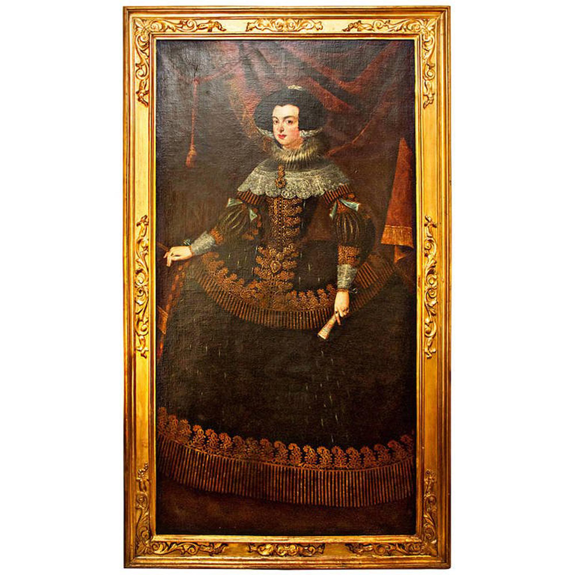 18th Century Oil Painting of Queen Isabella of Monumental Size In Good Condition In Savannah, GA
