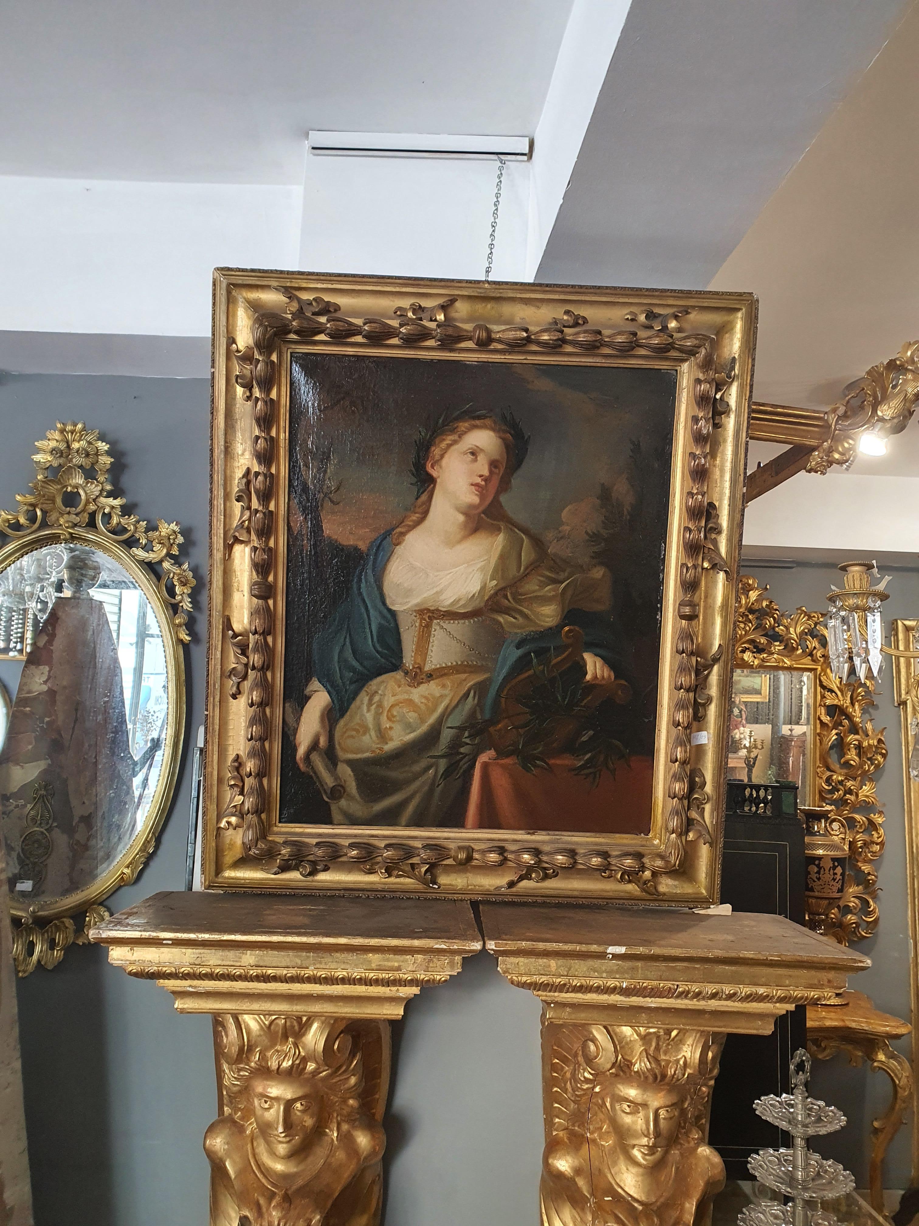 Oil painting on canvas depicting the allegory of music, Italian school. Coeval frame to the painting.
 