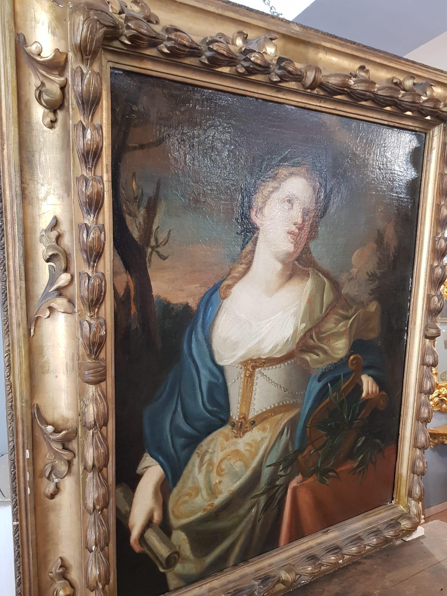 18th Century Oil Painting on Canvas Coeval Frame Allegory of Music For Sale 1