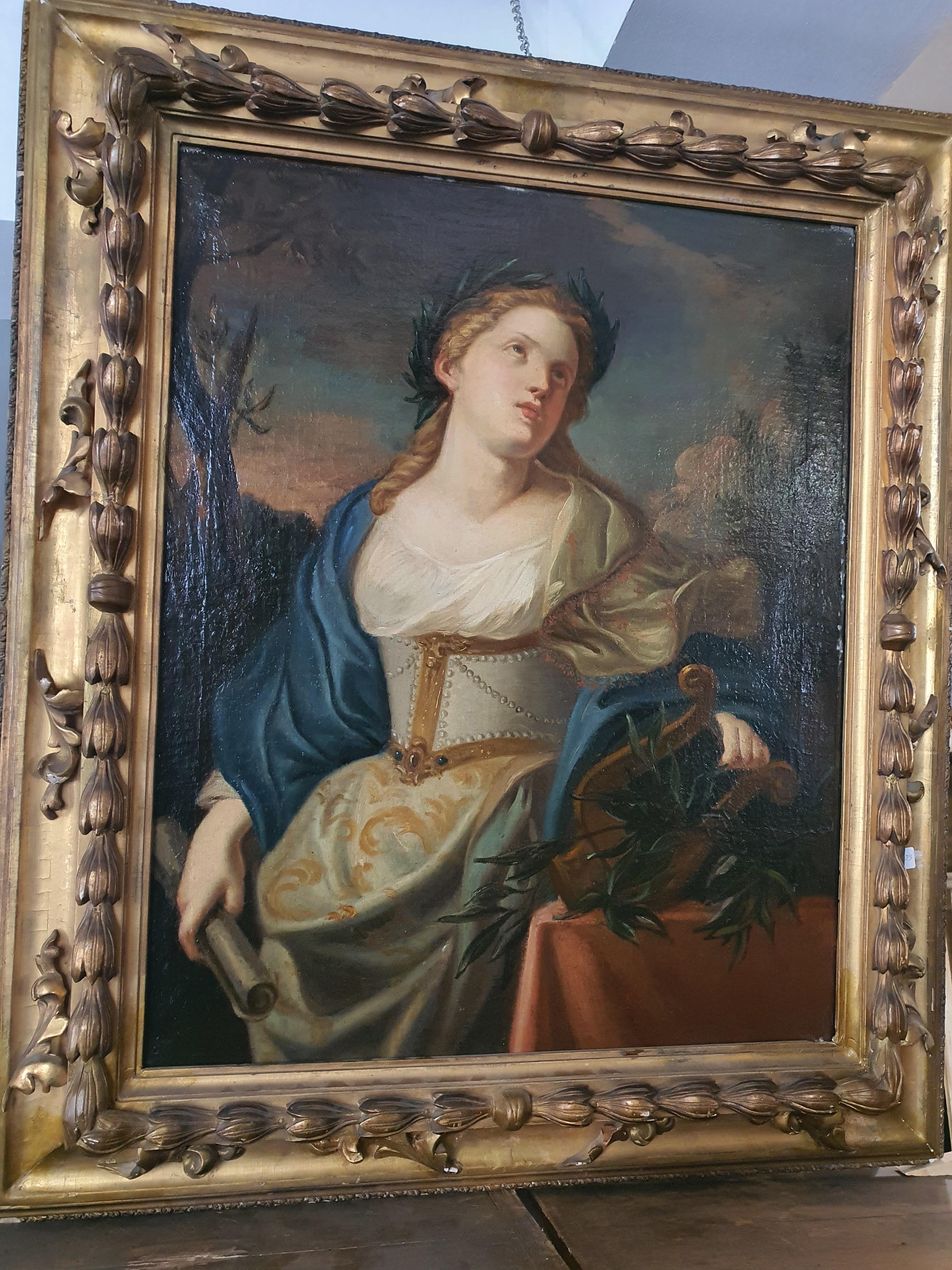 18th Century Oil Painting on Canvas Coeval Frame Allegory of Music For Sale 2