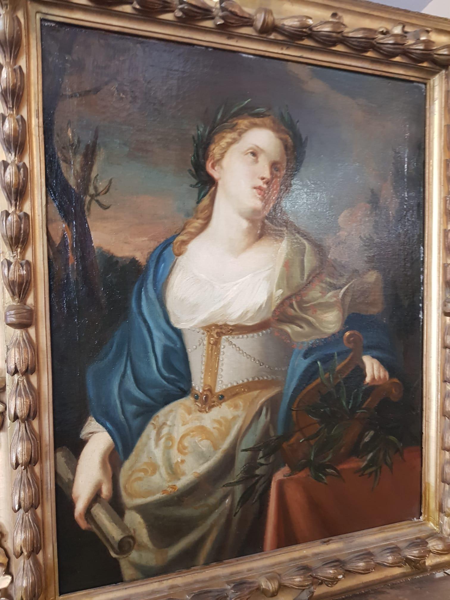 18th Century Oil Painting on Canvas Coeval Frame Allegory of Music For Sale 4