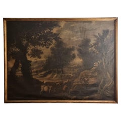 Antique 18th Century Oil painting on canvas depicting a landscape