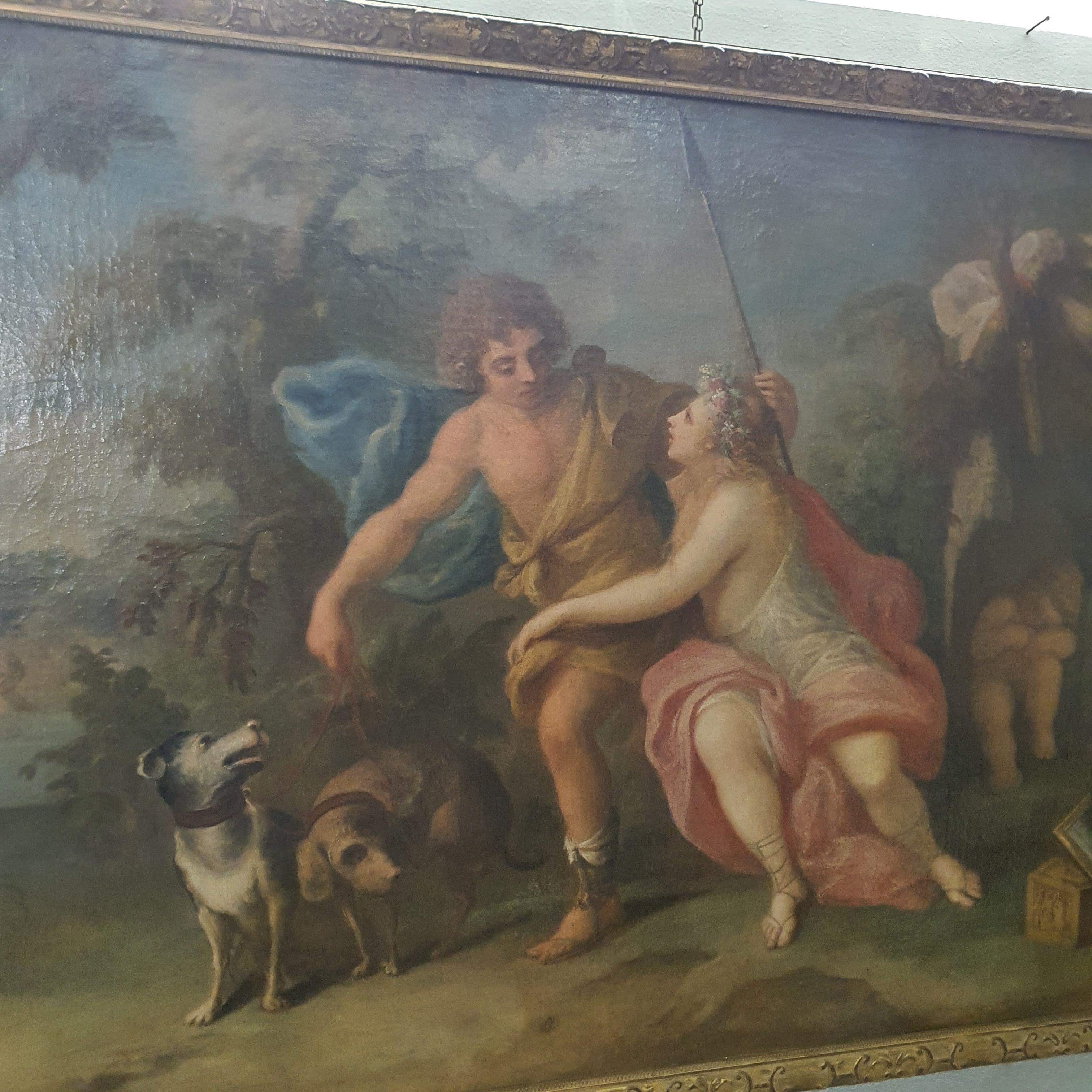 Italian 18th Century Oil Painting on Canvas Mythological Scene Venus and Adonis For Sale