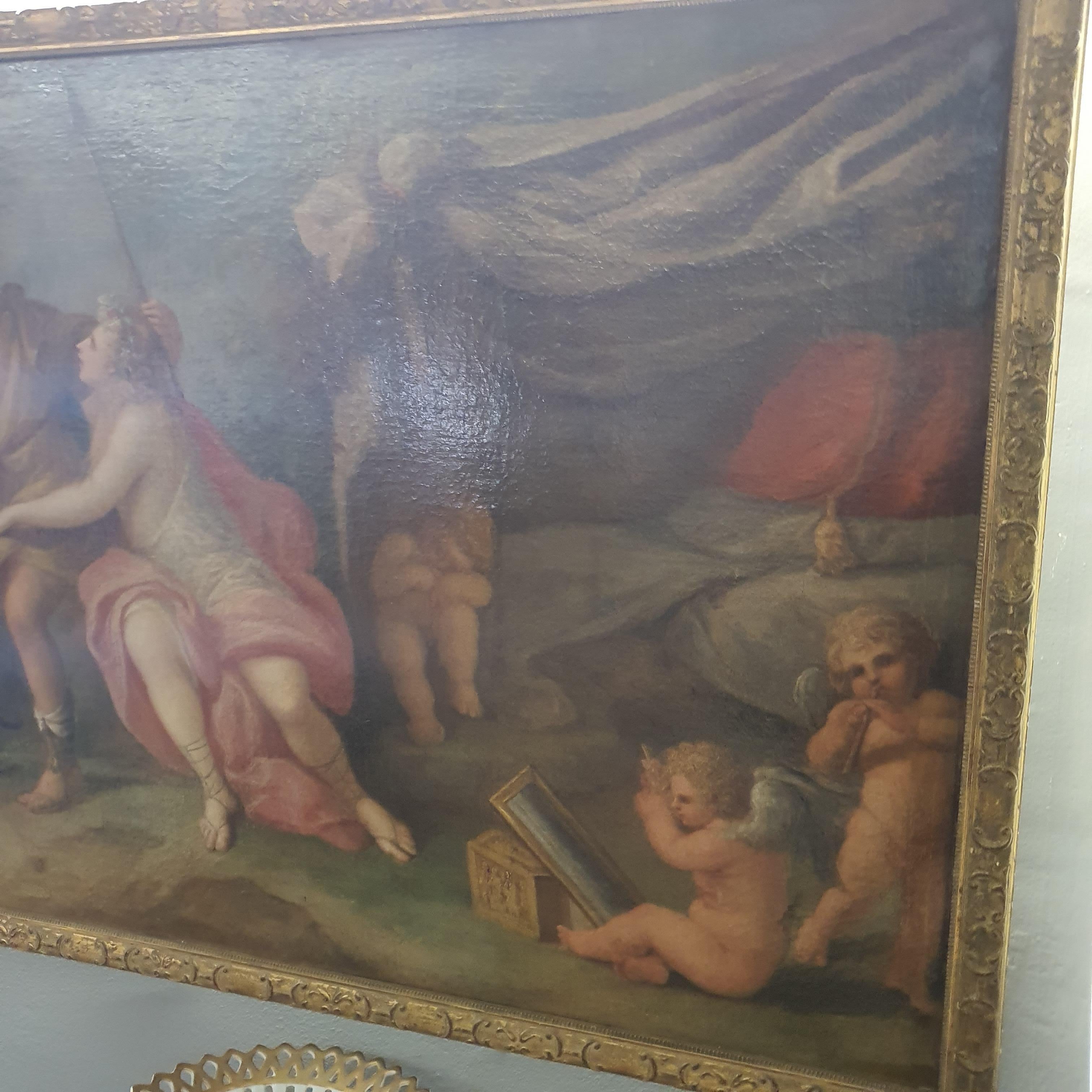 Hand-Painted 18th Century Oil Painting on Canvas Mythological Scene Venus and Adonis For Sale