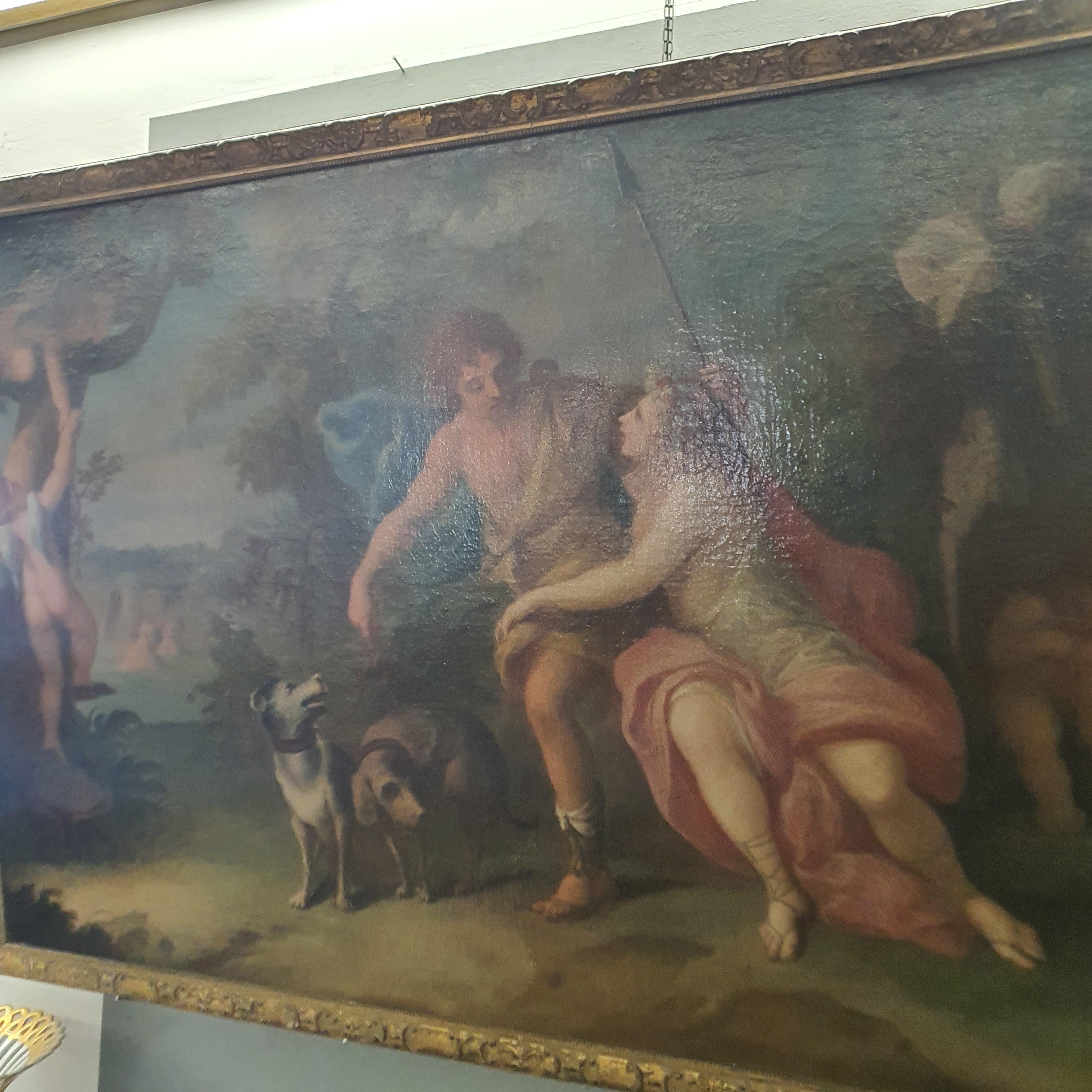 18th Century Oil Painting on Canvas Mythological Scene Venus and Adonis In Good Condition For Sale In PALERMO, IT