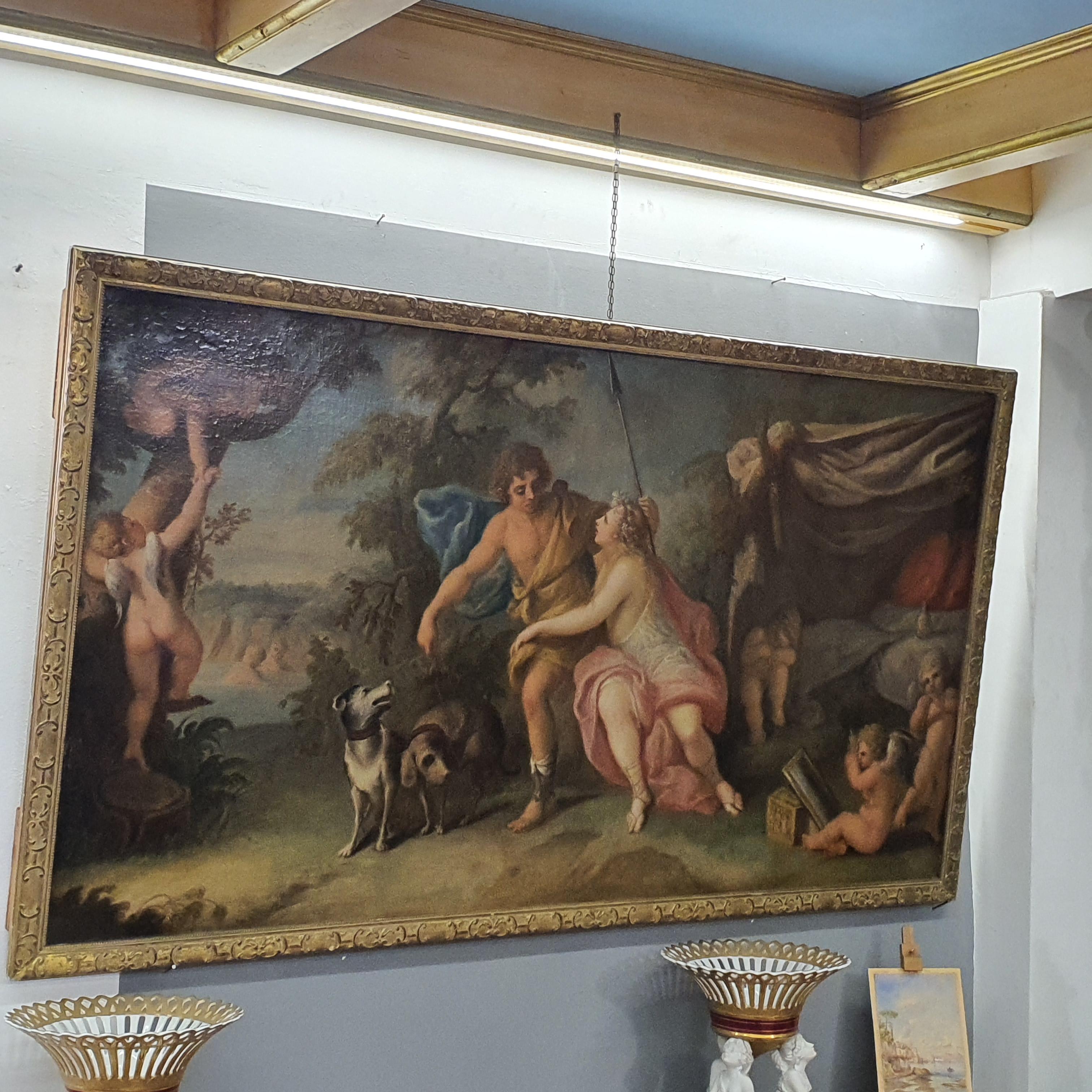 18th Century and Earlier 18th Century Oil Painting on Canvas Mythological Scene Venus and Adonis For Sale