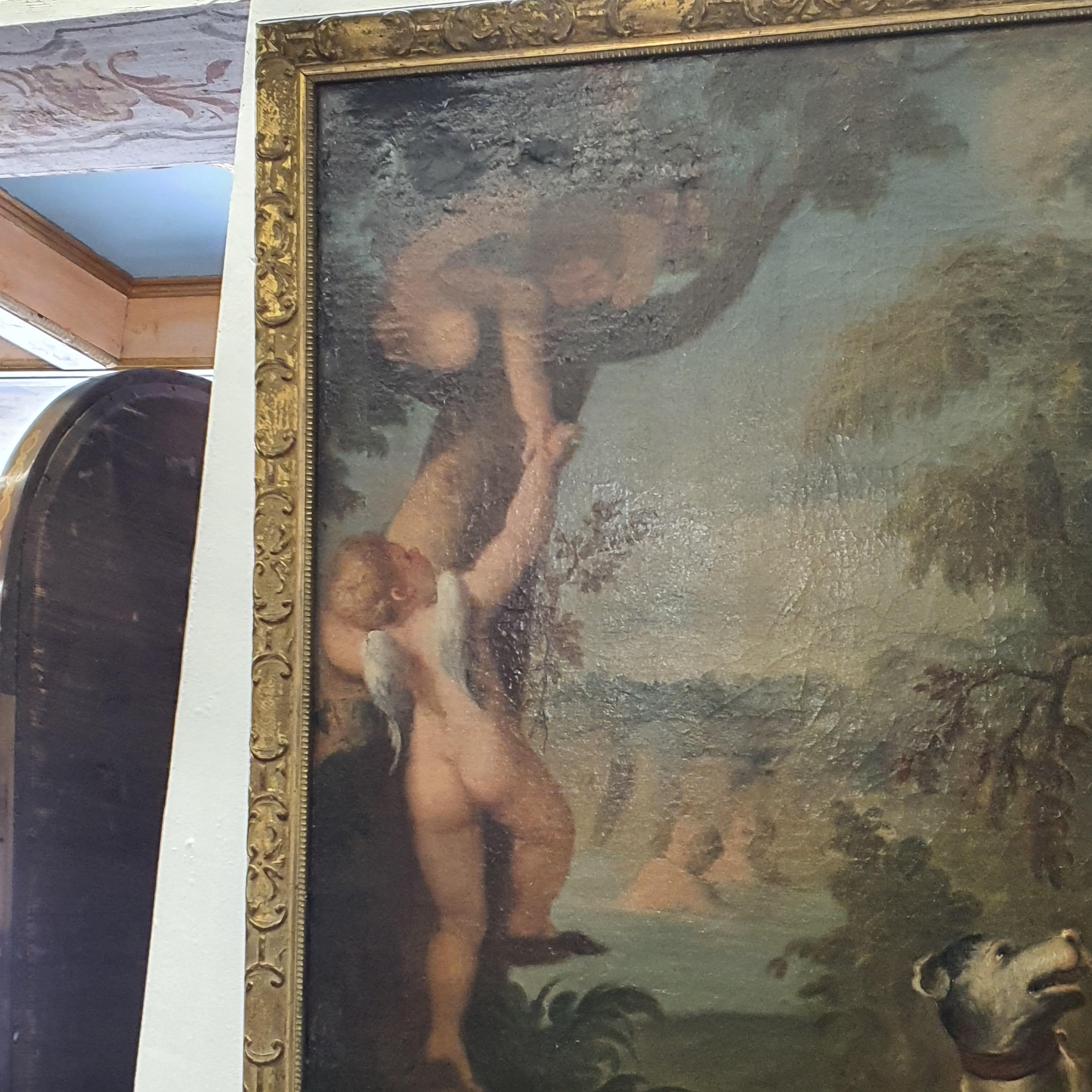 18th Century Oil Painting on Canvas Mythological Scene Venus and Adonis For Sale 1