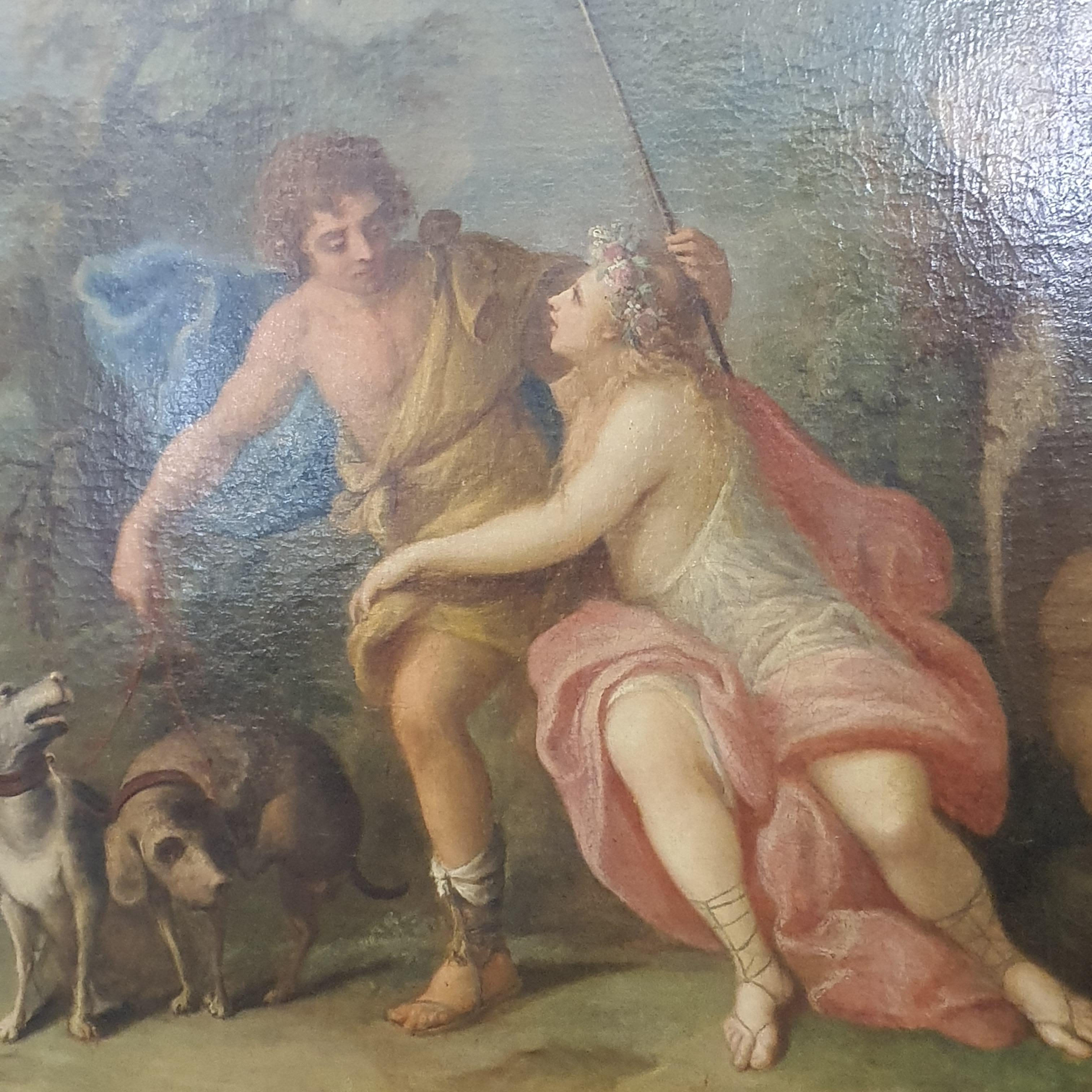 18th Century Oil Painting on Canvas Mythological Scene Venus and Adonis For Sale 3