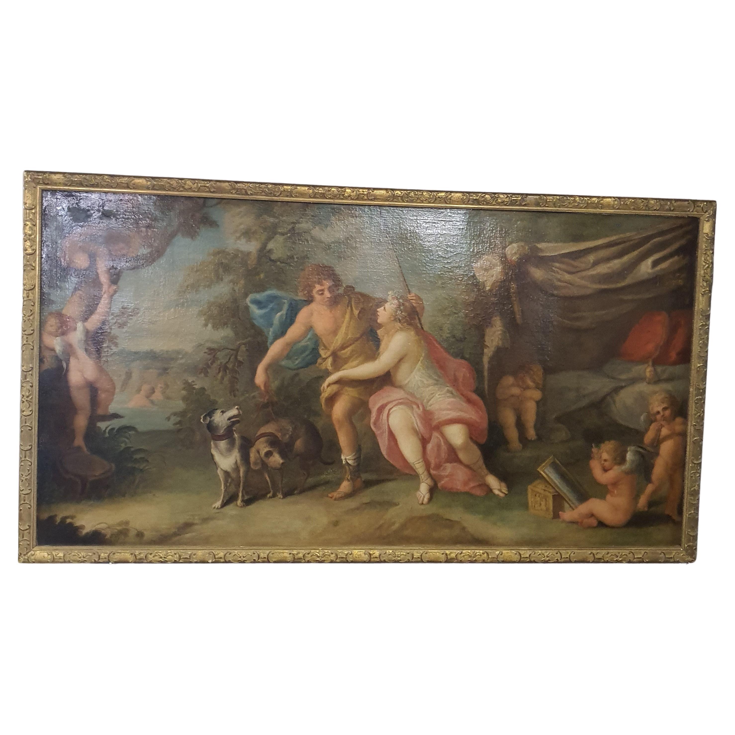 18th Century Oil Painting on Canvas Mythological Scene Venus and Adonis For Sale