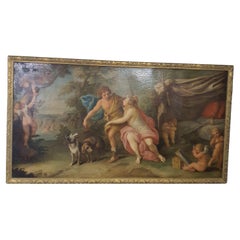 18th Century Oil Painting on Canvas Mythological Scene Venus and Adonis