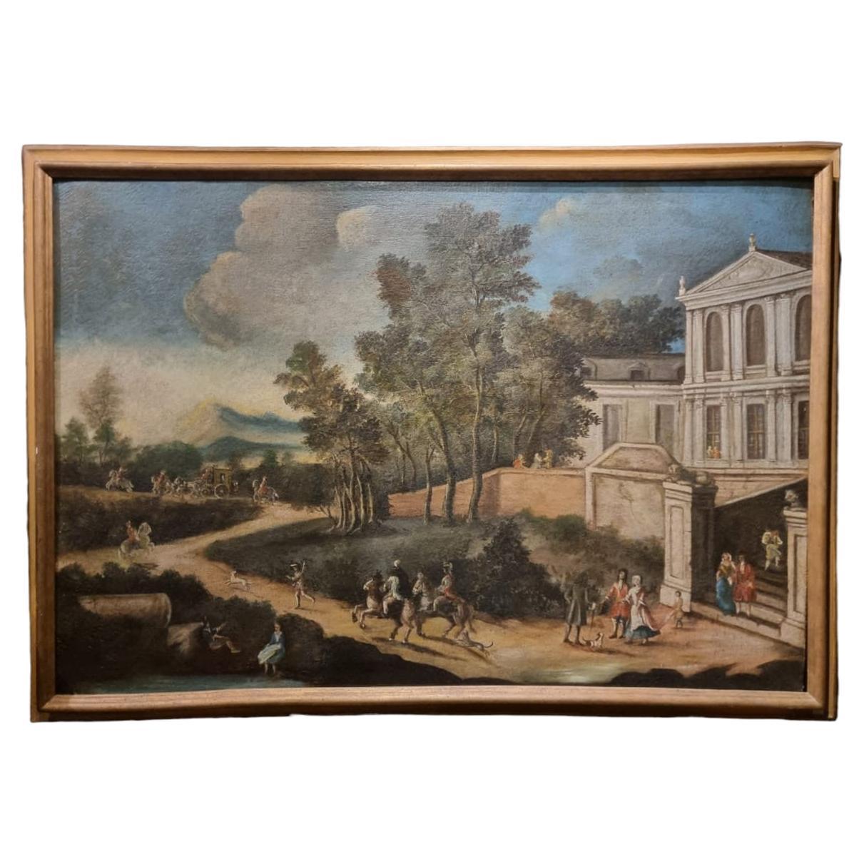 peinture à l'huile sur toile du 18e siècle représentant un paysage en vente