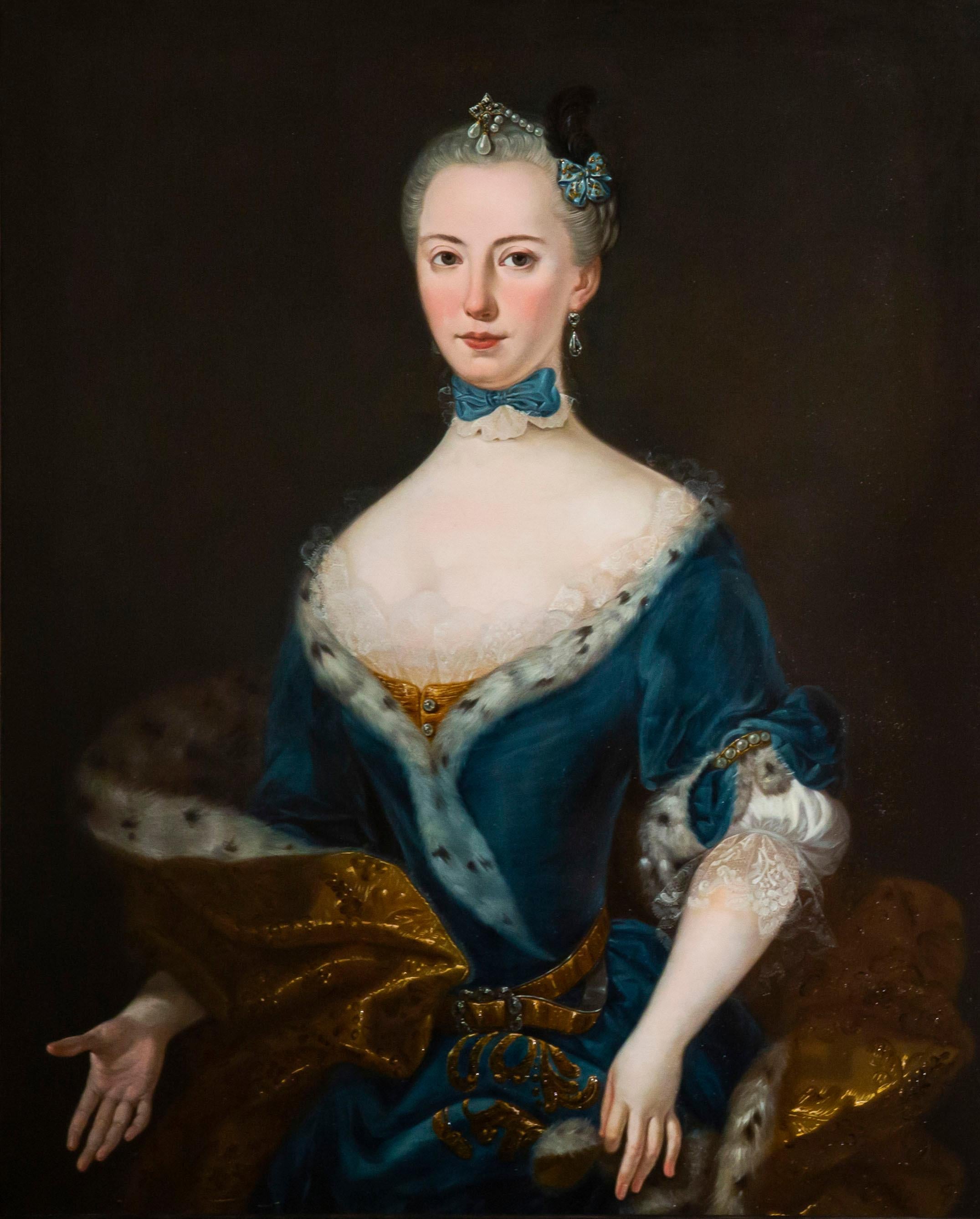 Canvas 18th Century Oil Portrait of a Noble Lady in Blue