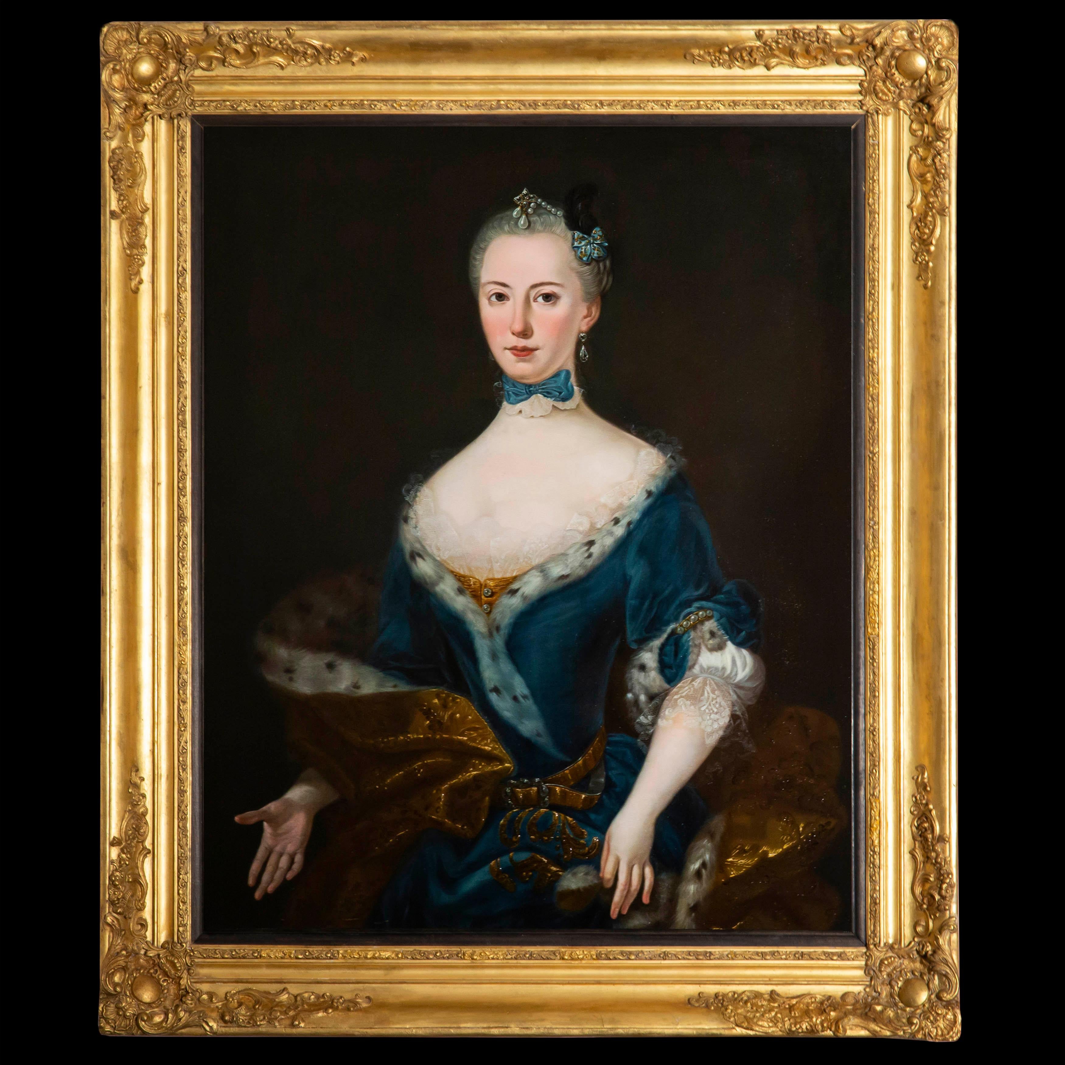 18th Century Oil Portrait of a Noble Lady in Blue 1