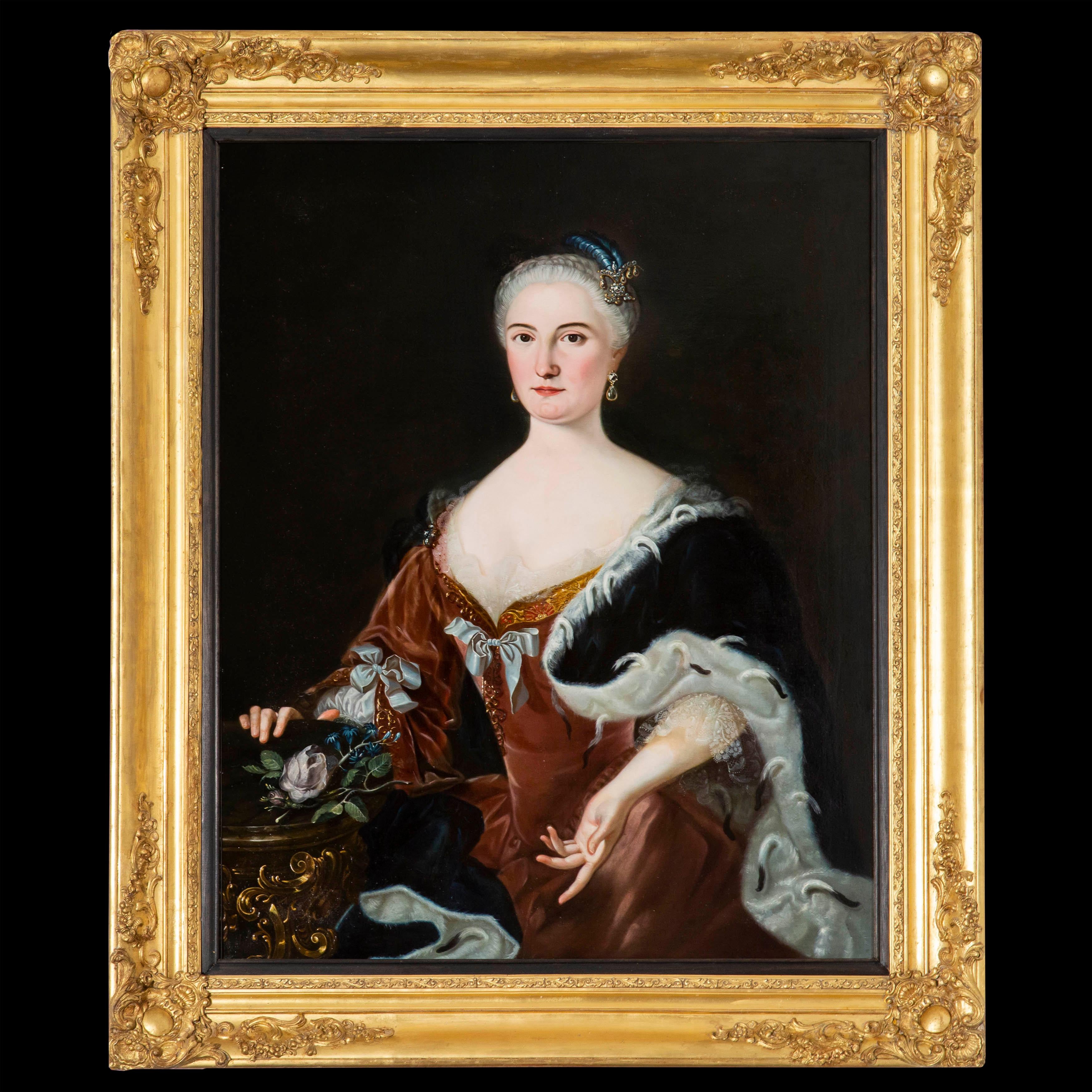 Canvas 18th Century Oil Portrait of a Noble Lady in Red