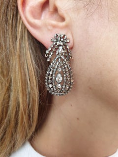 18th Century Old Cut Diamond Gold and Silver Drop Earrings