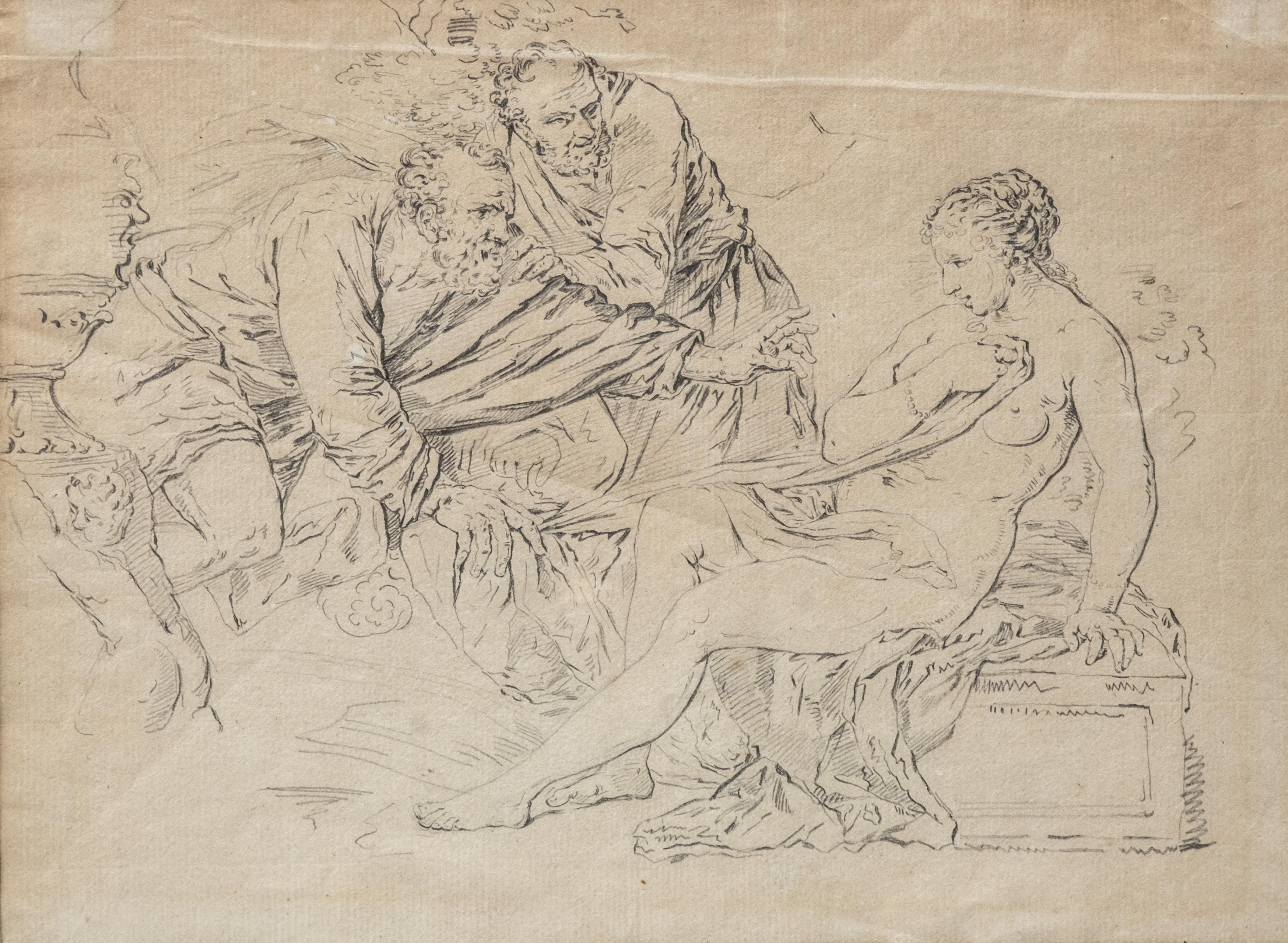 Alte Meister-Zeichnung „Suzanne und die Älteren“, 18. Jahrhundert (Englisch) im Angebot