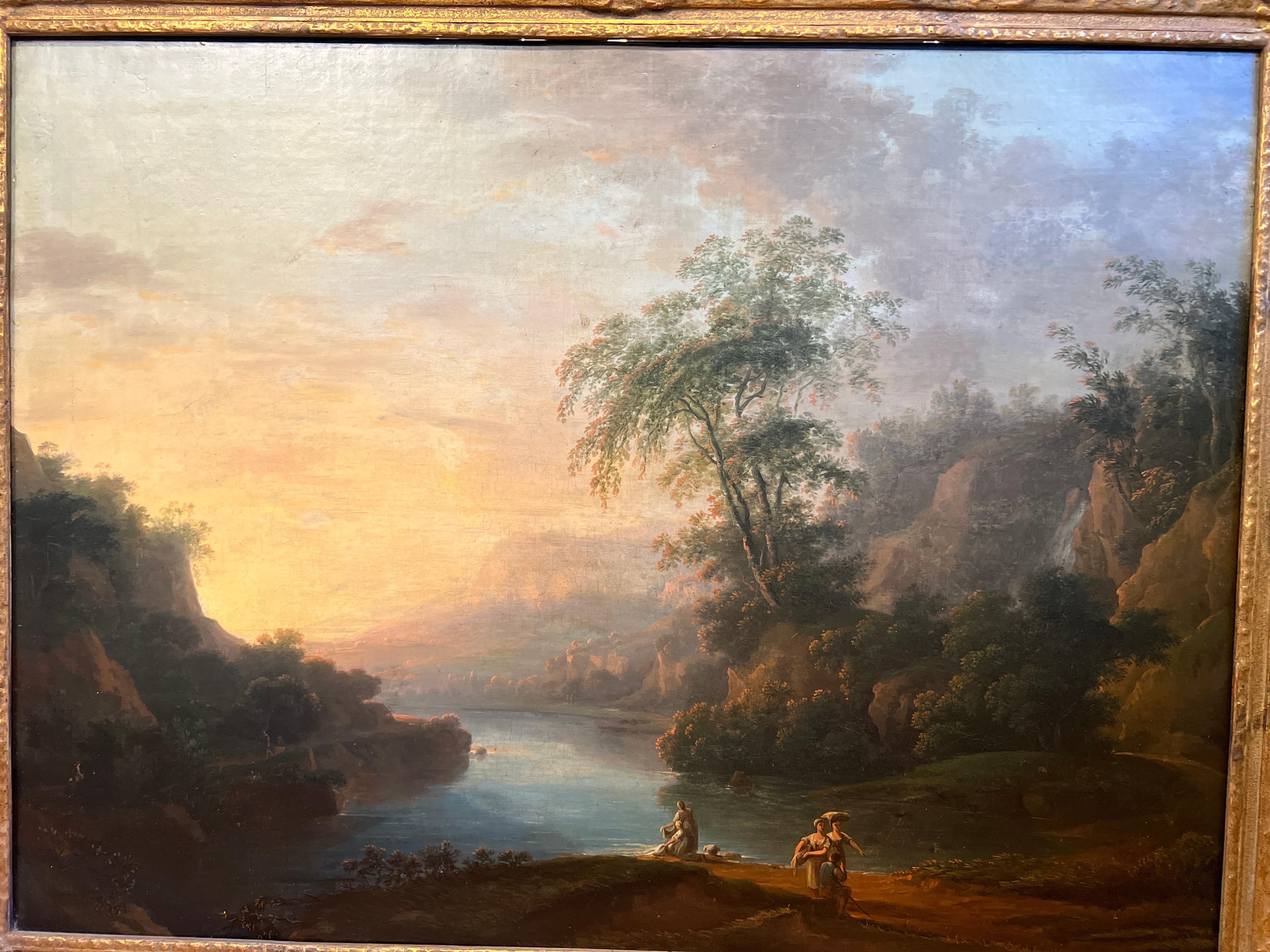 Scuola italiana, XVIII secolo.

Esempio magistrale dell'arte della Scuola Italiana del XVIII secolo, questo dipinto di paesaggio del Grandeur cattura la bellezza sublime di una campagna europea idealizzata con straordinaria precisione tecnica e