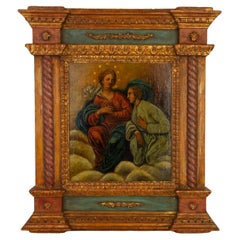 Used 18th Century Old Master Oil Painting Vision of the Virgin Gilt Tabernacle Frame 