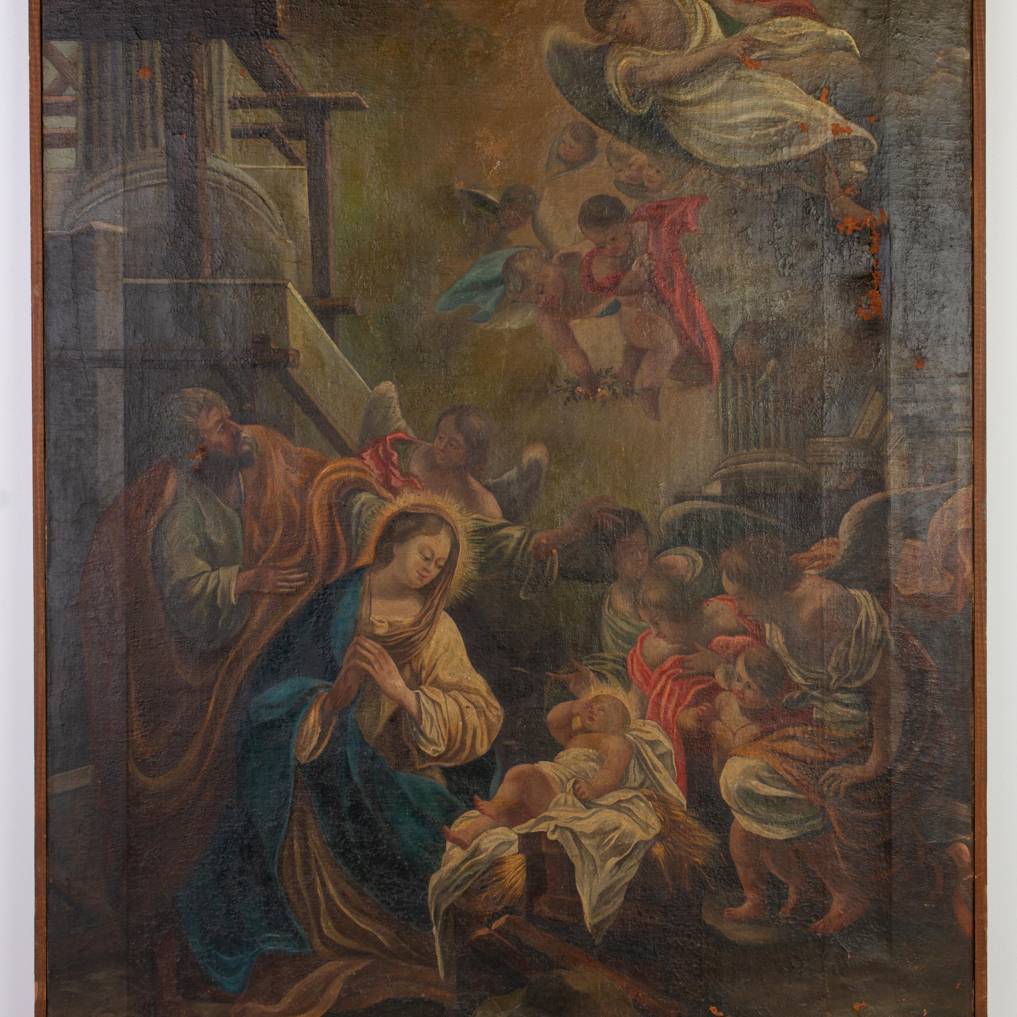Wear to canvas throughout with some punctures; requires restoration.
From a private collection
Free international shipping
18th Century Old Master Painting Nativity 
