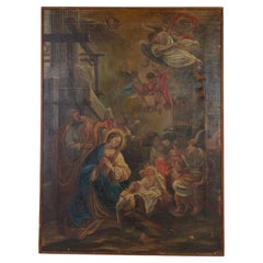 Antique 18th Century Old Master Painting Nativity 