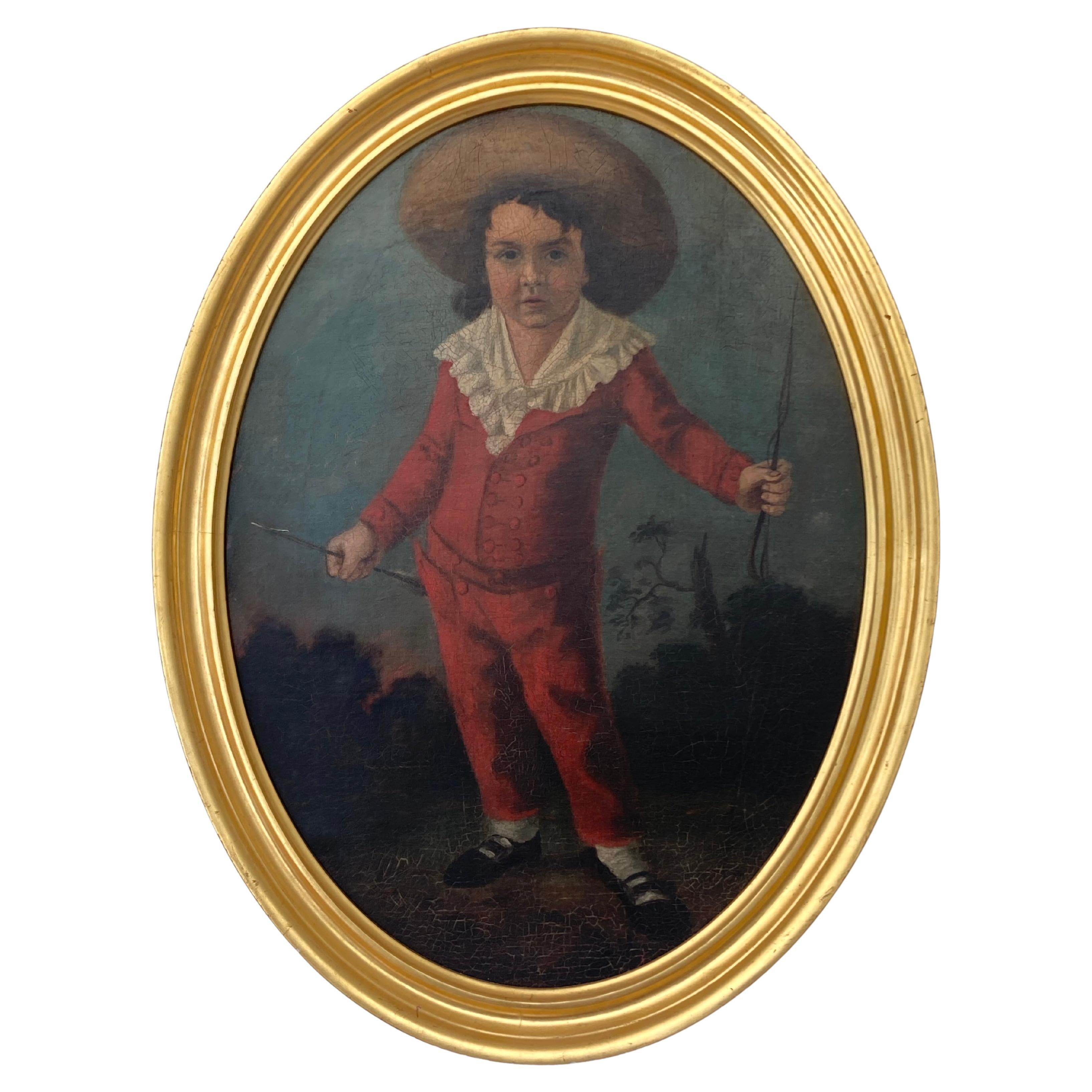 18th Century Old Master Painting of A Boy Full Figure Oval For Sale