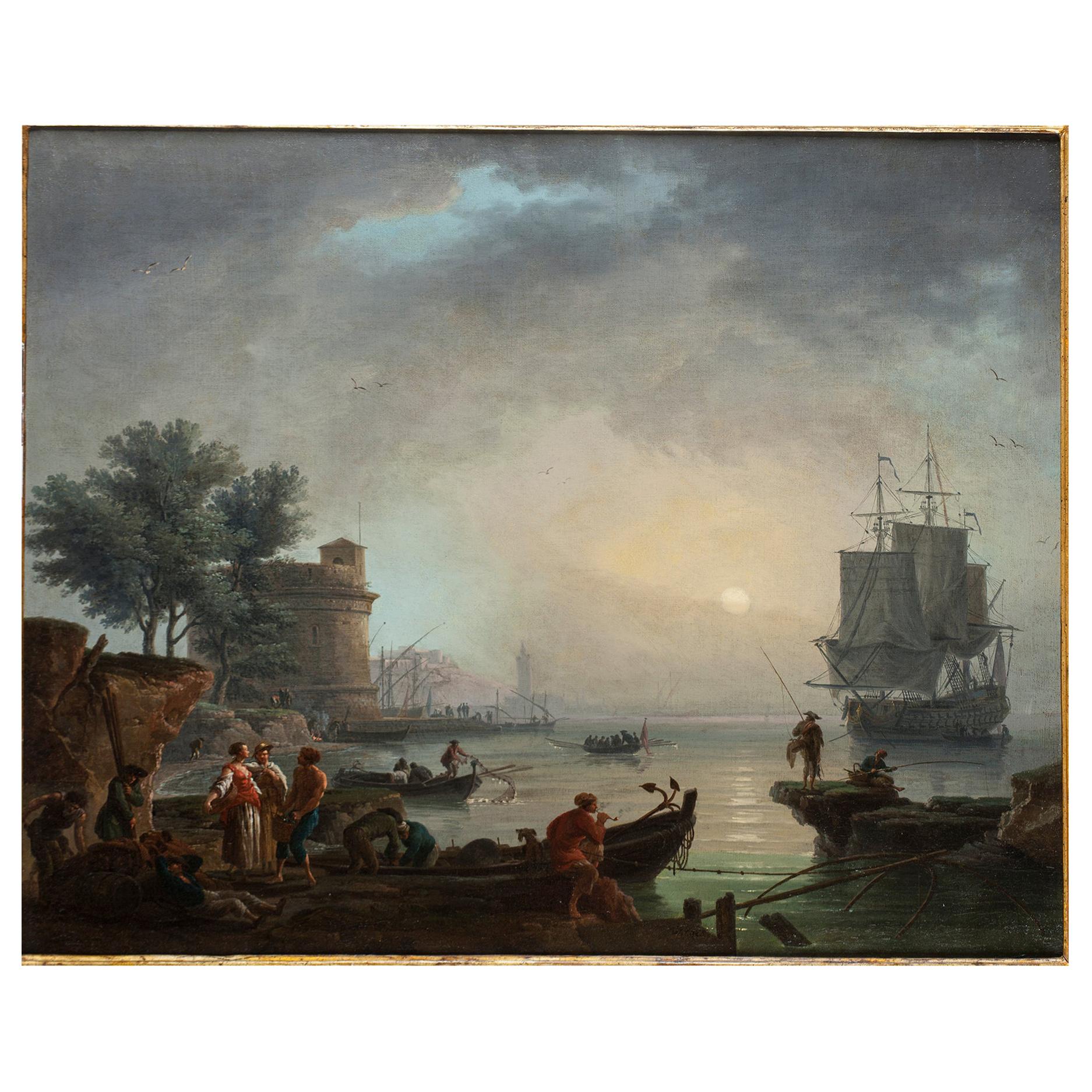 18th Century Old Masters Oil Painting Attributed to Claude Joseph Vernet, France For Sale