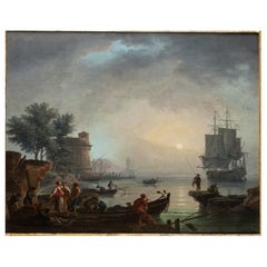 Peinture à l'huile des maîtres anciens du 18ème siècle attribuée à Claude Joseph Vernet, France