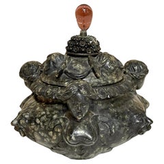 18th Century/Older Italian Renaissance Style Carved Verdigris Marble Table Box