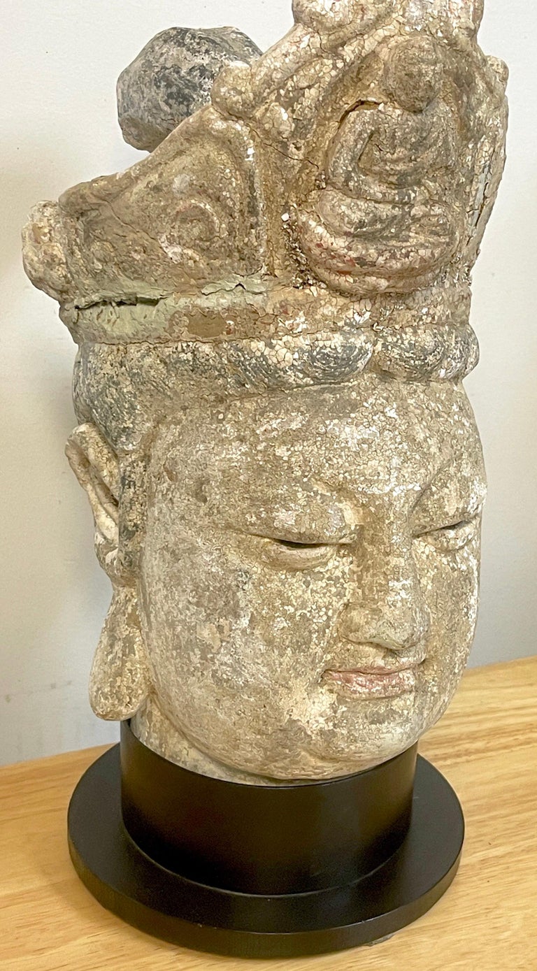 Ming Dynasty Polychromed Clay & Stucco Head of Bodhisattva Guanyin For Sale 5