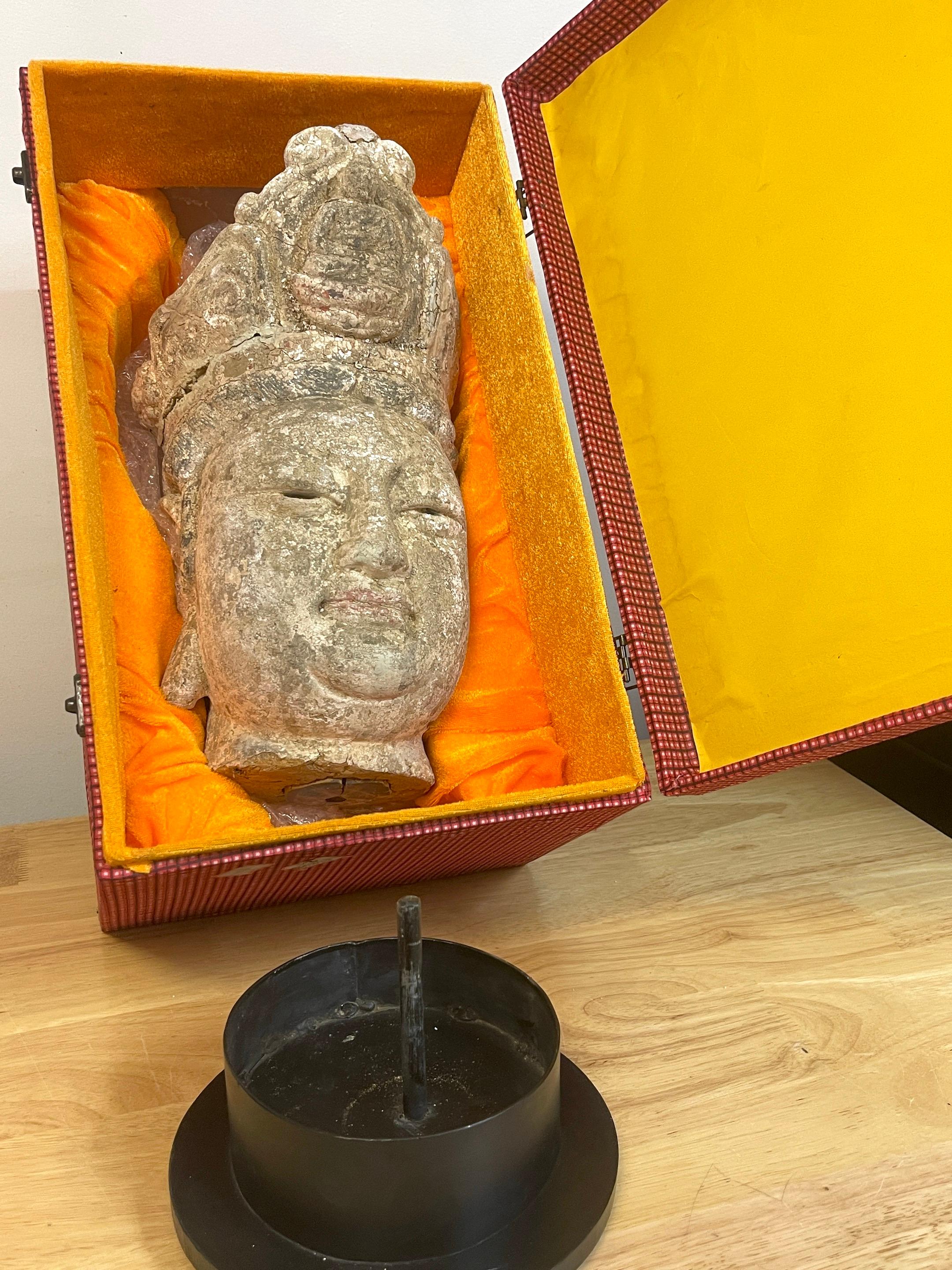 Ming Dynasty Polychromed Clay & Stucco Head of Bodhisattva Guanyin 12