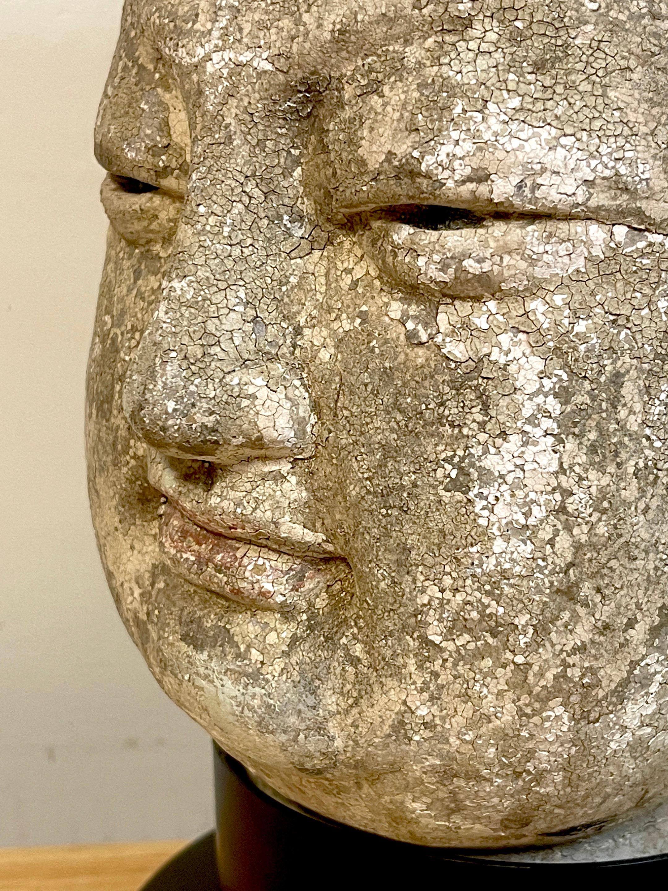 18th Century Ming Dynasty Polychromed Clay & Stucco Head of Bodhisattva Guanyin