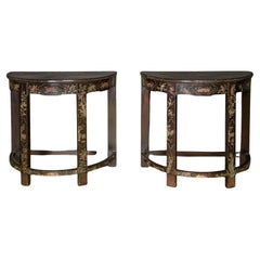 Antique 18th Century Orientalist Pair of Lacquered Consoles