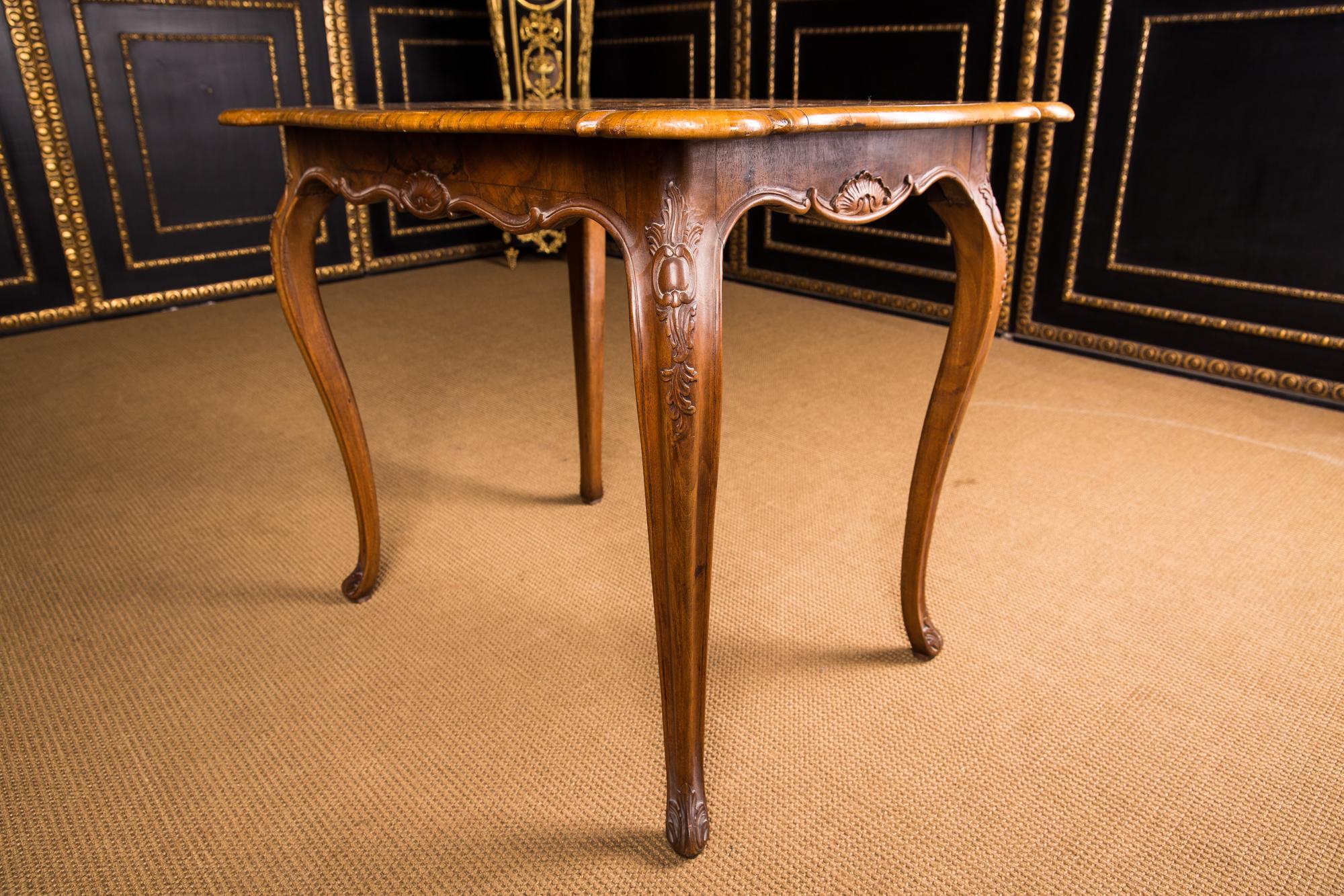 18th Century, Original Antique Baroque Table with Inlaid from Solid Walnut 5
