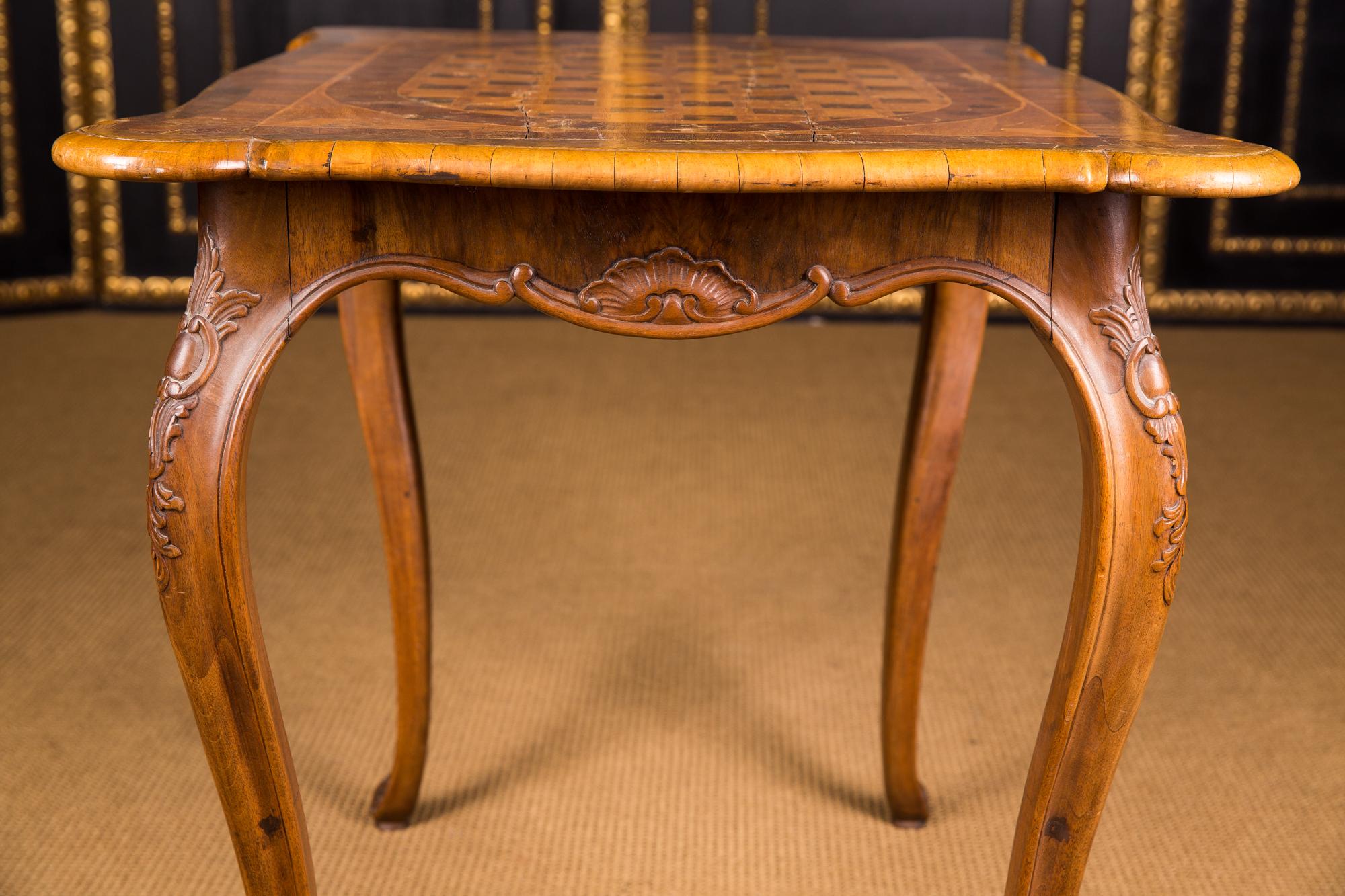 18th Century, Original Antique Baroque Table with Inlaid from Solid Walnut 7