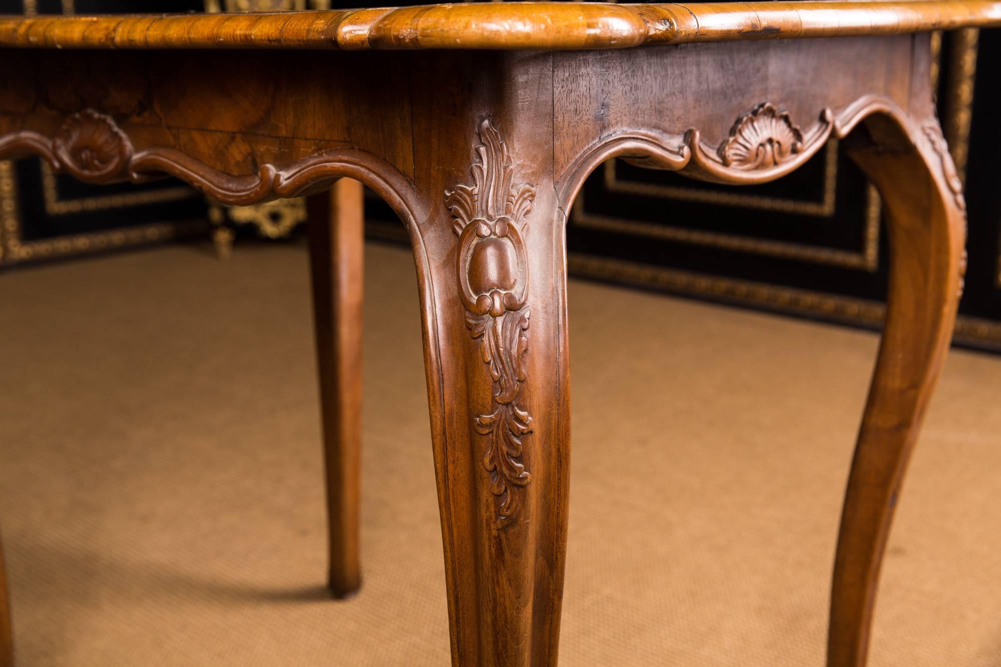 18th Century, Original Antique Baroque Table with Inlaid from Solid Walnut 2