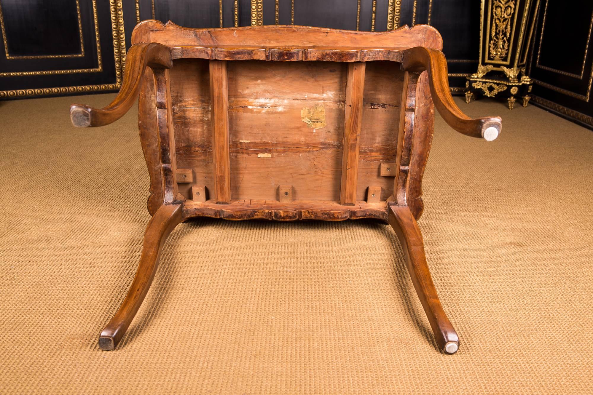 18th Century, Original Antique Baroque Table with Inlaid from Solid Walnut 3