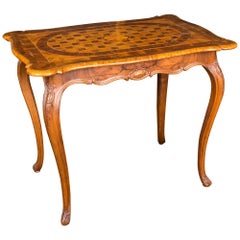 18th Century, Original Antique Baroque Table with Inlaid from Solid Walnut