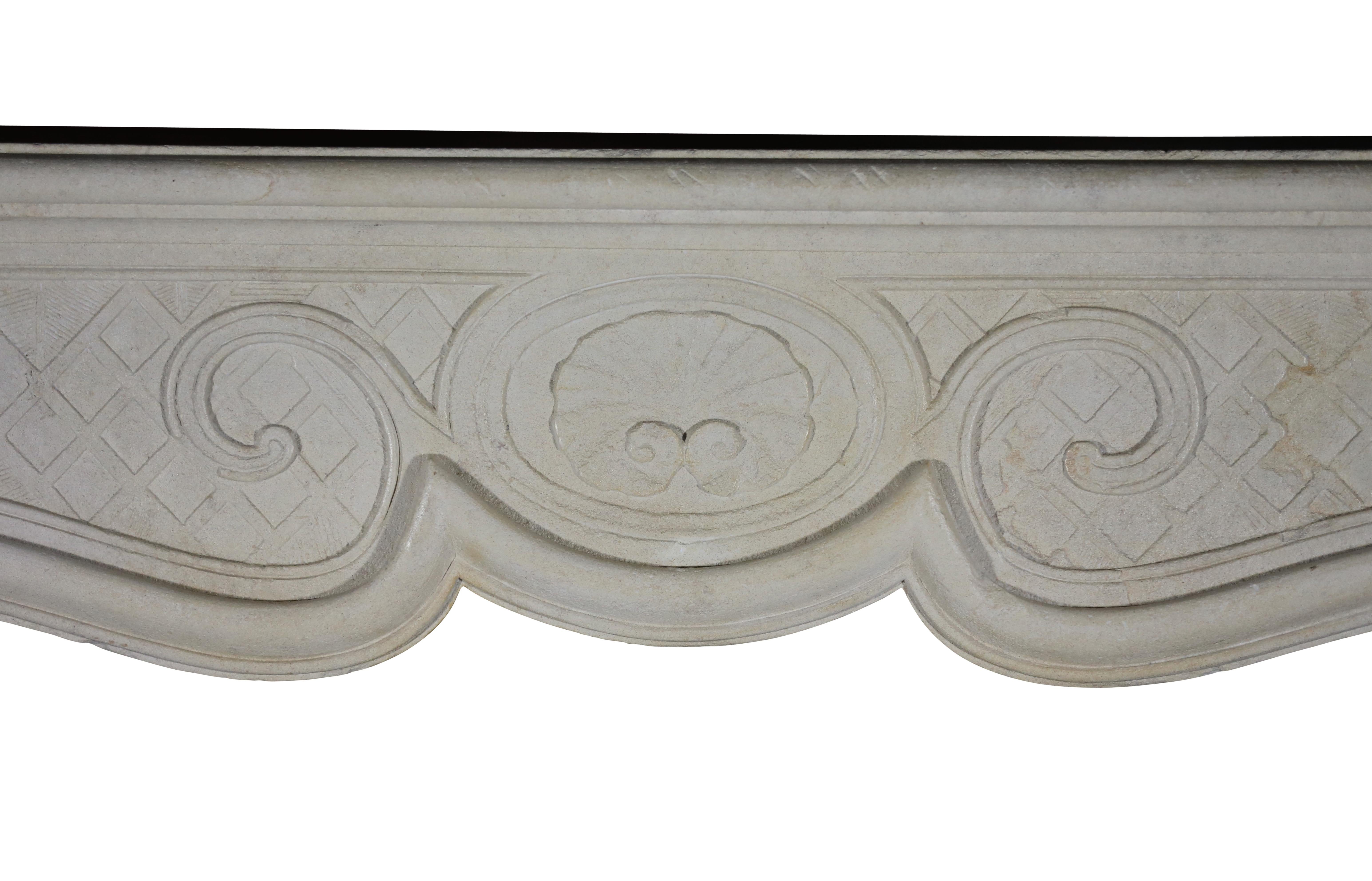 French 18th Century Original Antique Fireplace in Limestone For Sale